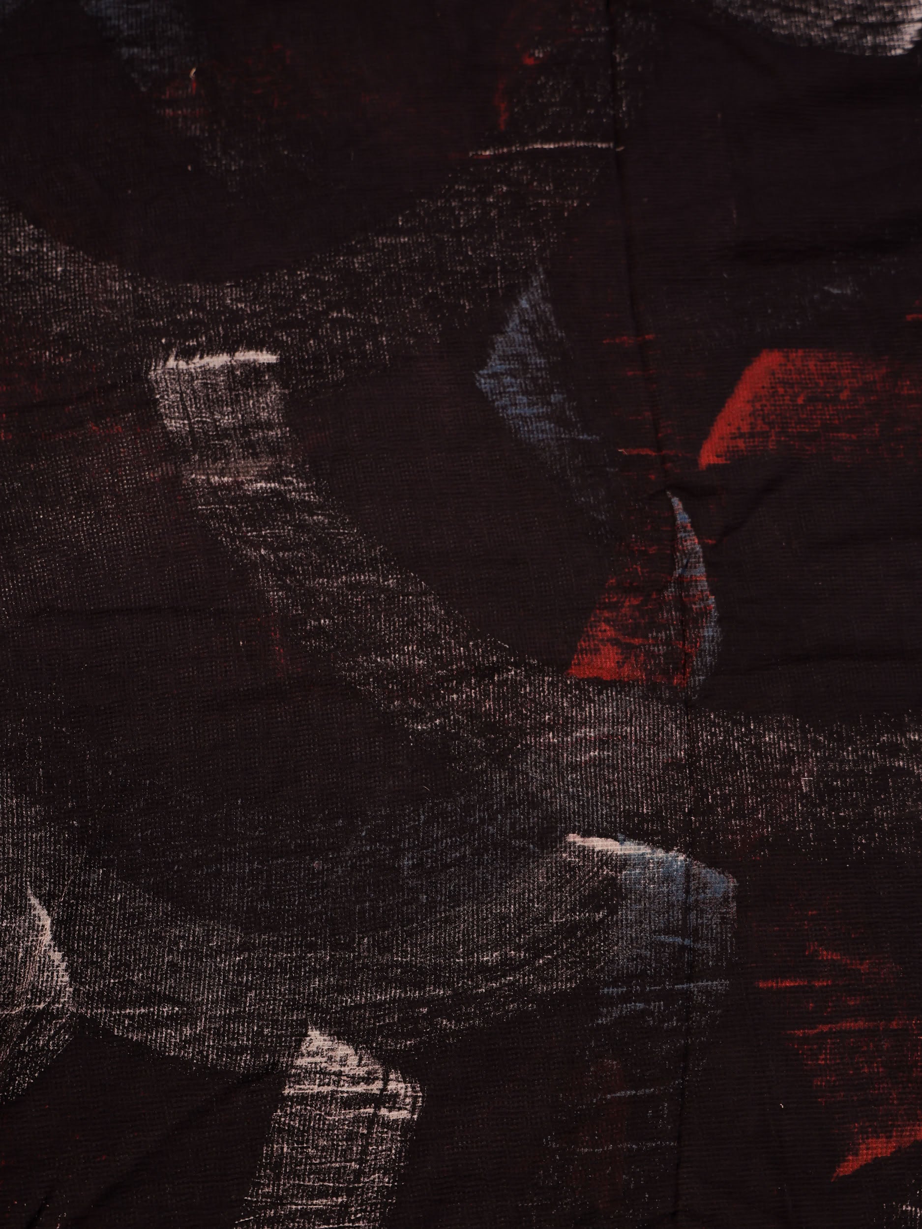 Black Ajrakh Hand Block Printed Net (Kota) Modal Silk Fabric | Natural Dyes