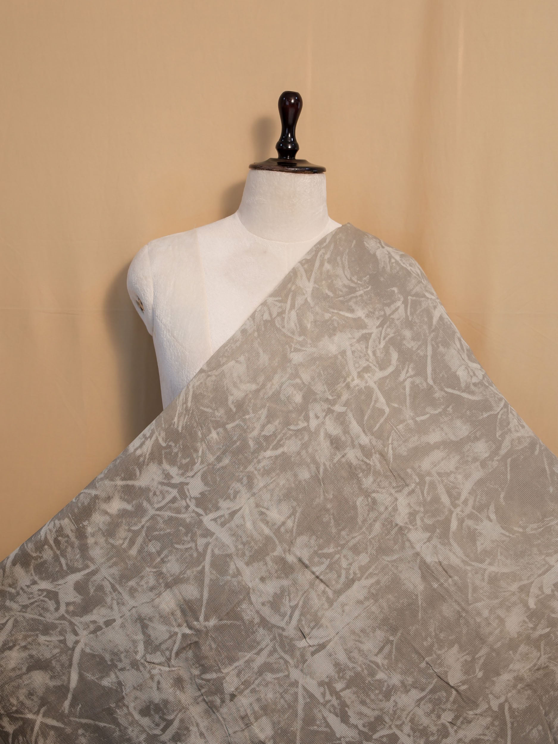 Olive Ajrakh Hand Block Printed Net (Kota) Modal Silk Fabric | Natural Dyes