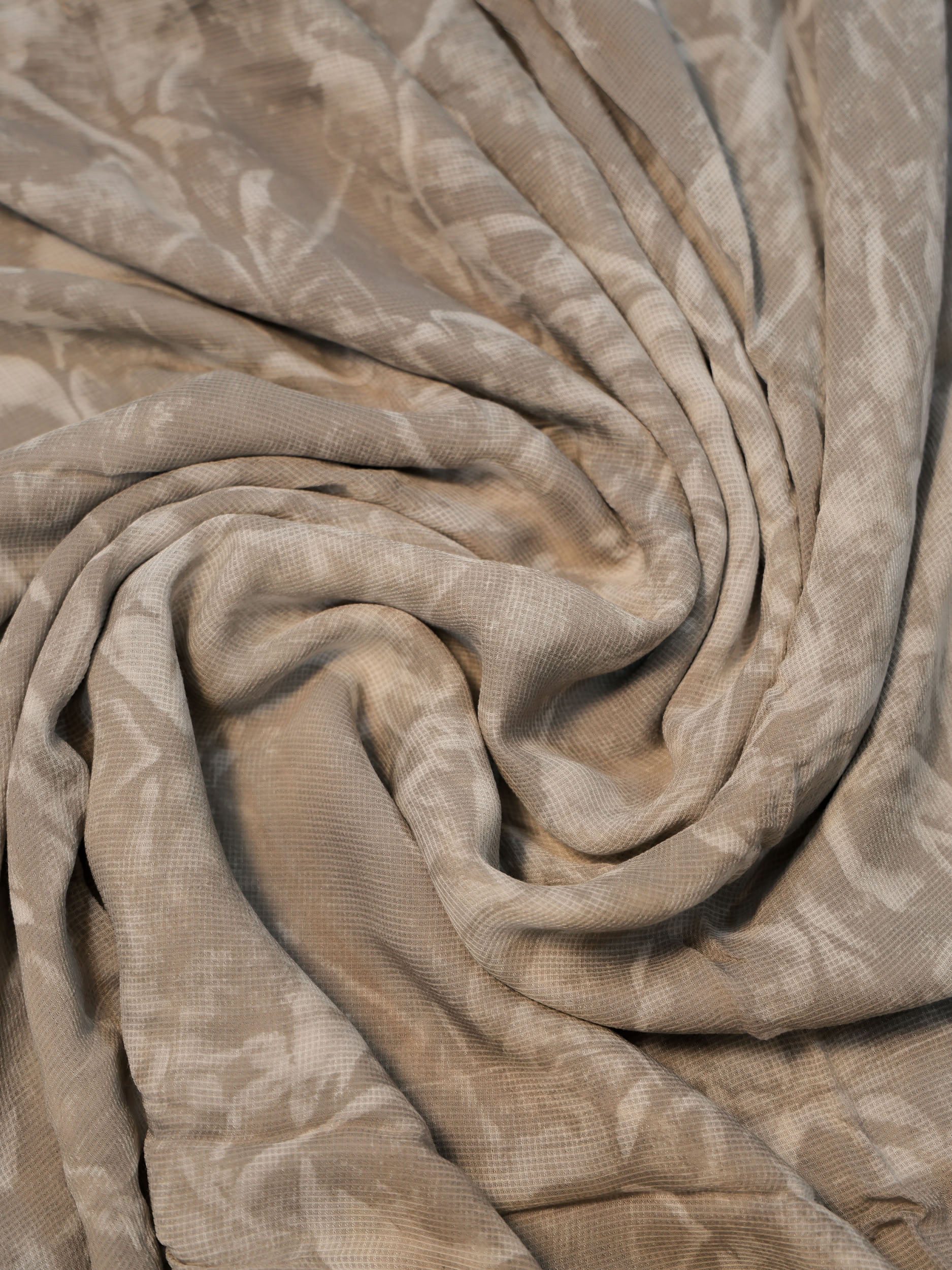 Olive Ajrakh Hand Block Printed Net (Kota) Modal Silk Fabric | Natural Dyes