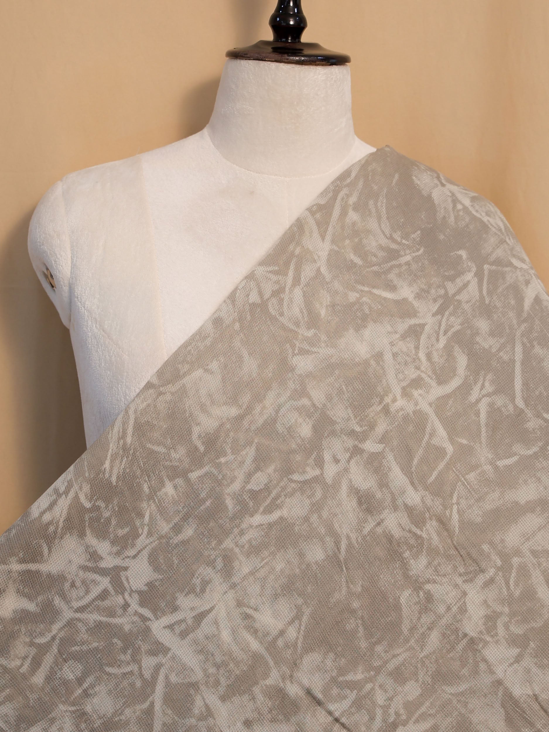 Olive Ajrakh Hand Block Printed Net (Kota) Modal Silk Fabric | Natural Dyes