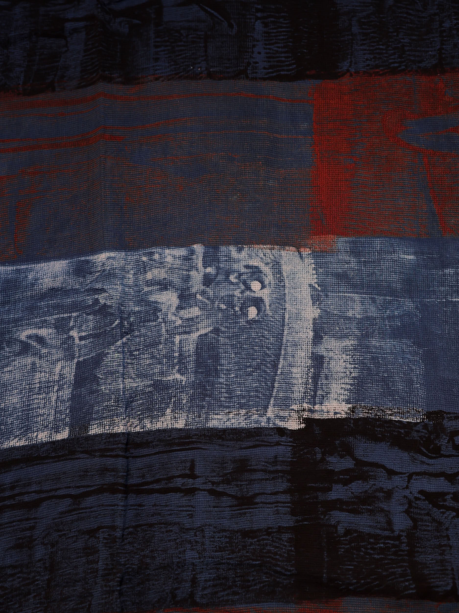 Multicolor Ajrakh Hand Block Printed Net (Kota) Modal Silk Fabric | Natural Dyes