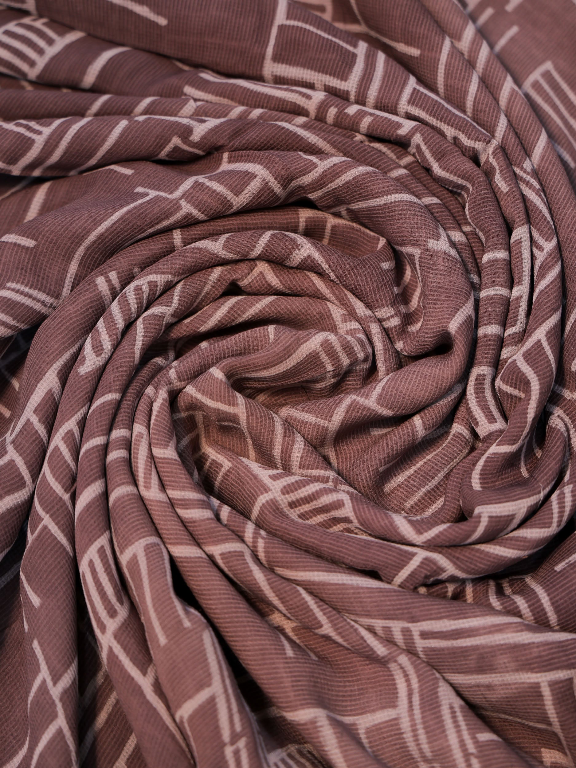 Coffee Ajrakh Hand Block Printed Net (Kota) Modal Silk Fabric | Natural Dyes