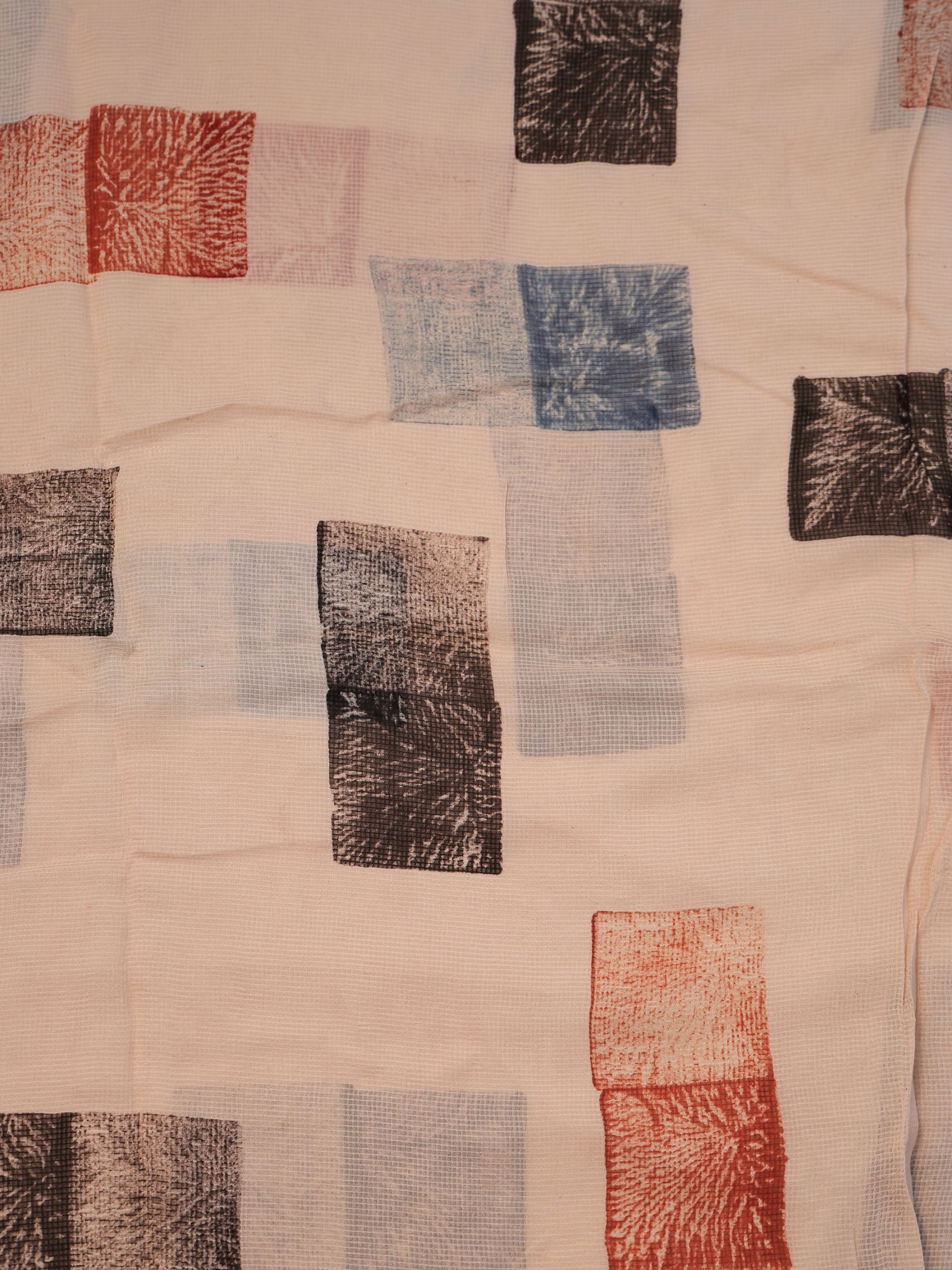 Multicolor Ajrakh Hand Block Printed Net (Kota) Modal Silk Fabric | Natural Dyes