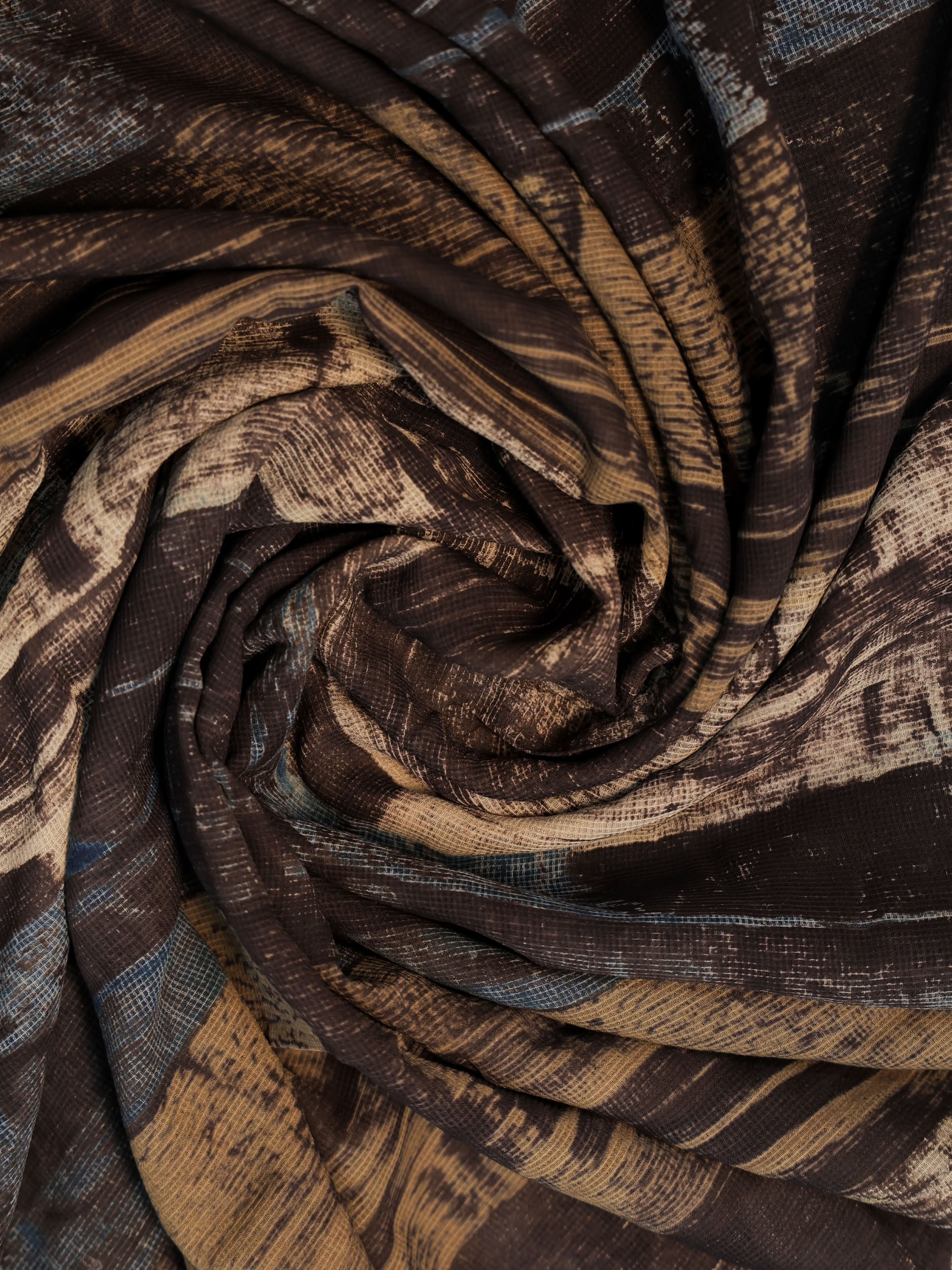 Multicolor Ajrakh Hand Block Printed Net (Kota) Modal Silk Fabric | Natural Dyes