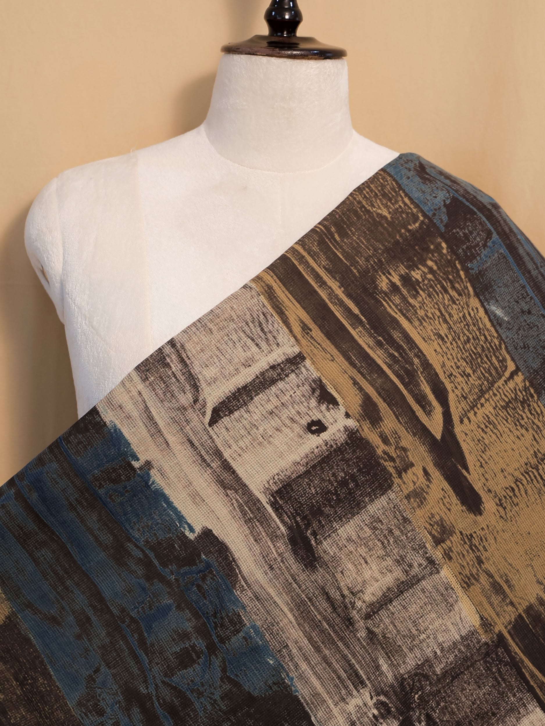 Multicolor Ajrakh Hand Block Printed Net (Kota) Modal Silk Fabric | Natural Dyes