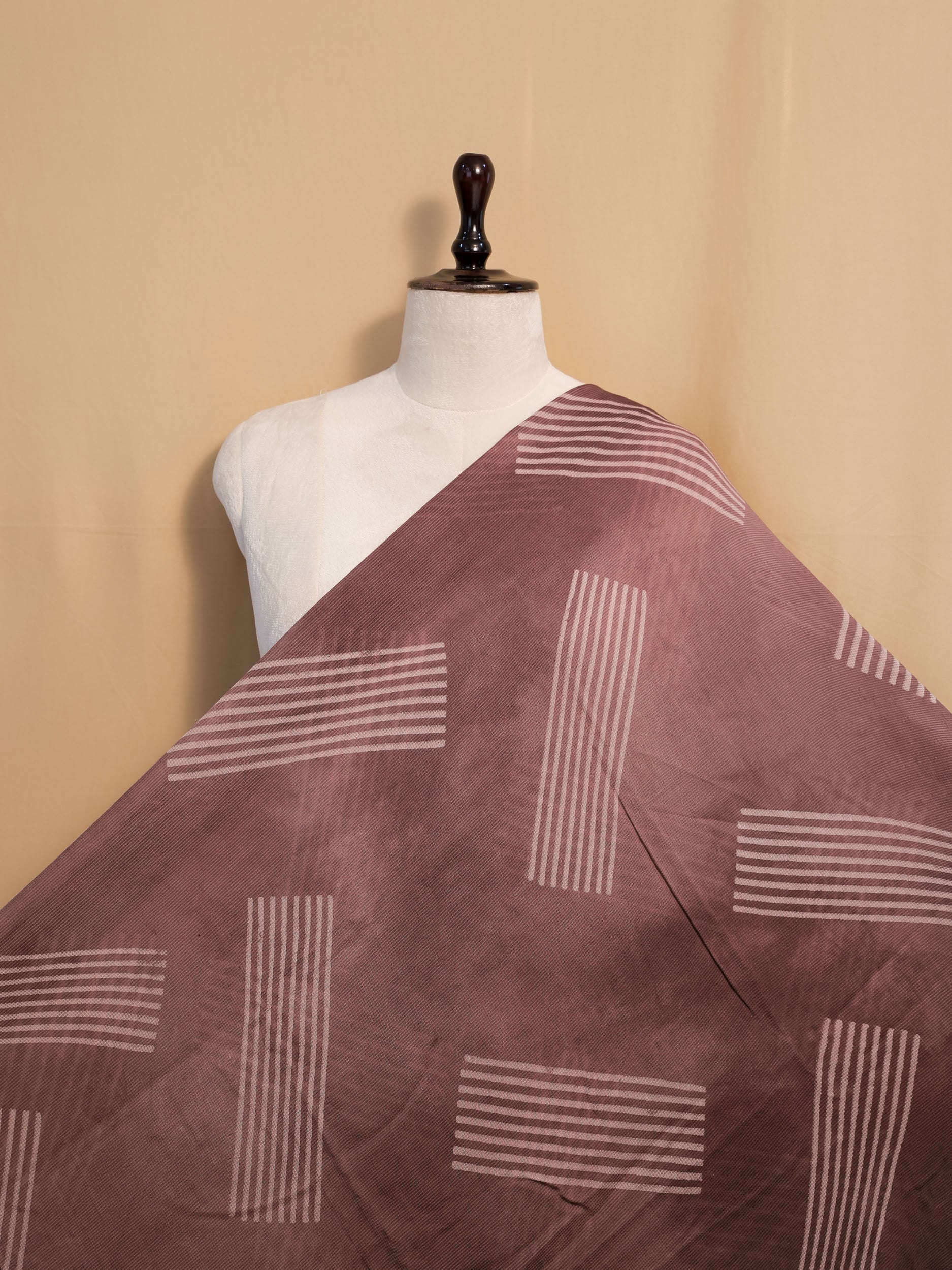 Coffee Ajrakh Hand Block Printed Net (Kota) Modal Silk Fabric | Natural Dyes
