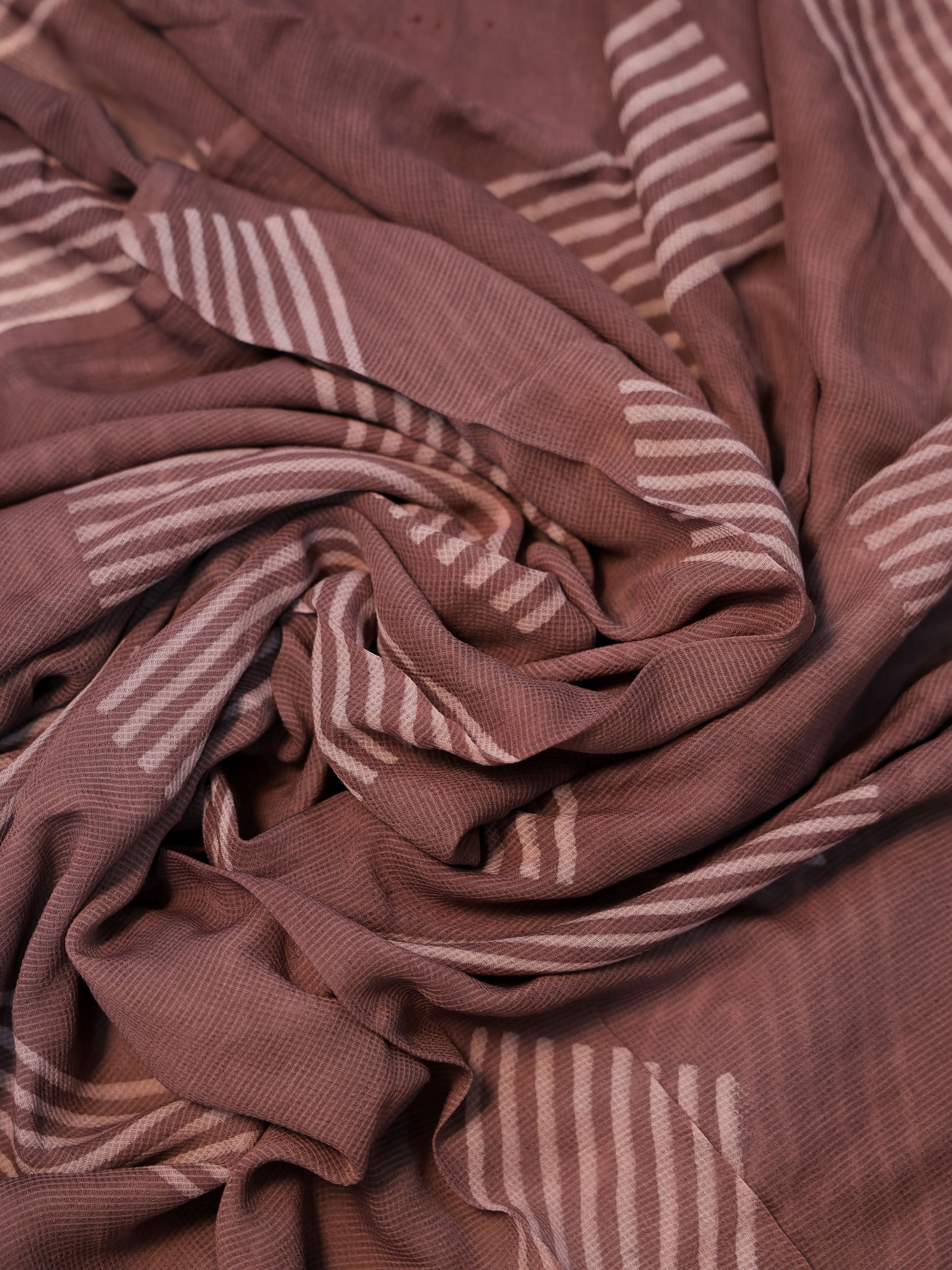 Coffee Ajrakh Hand Block Printed Net (Kota) Modal Silk Fabric | Natural Dyes