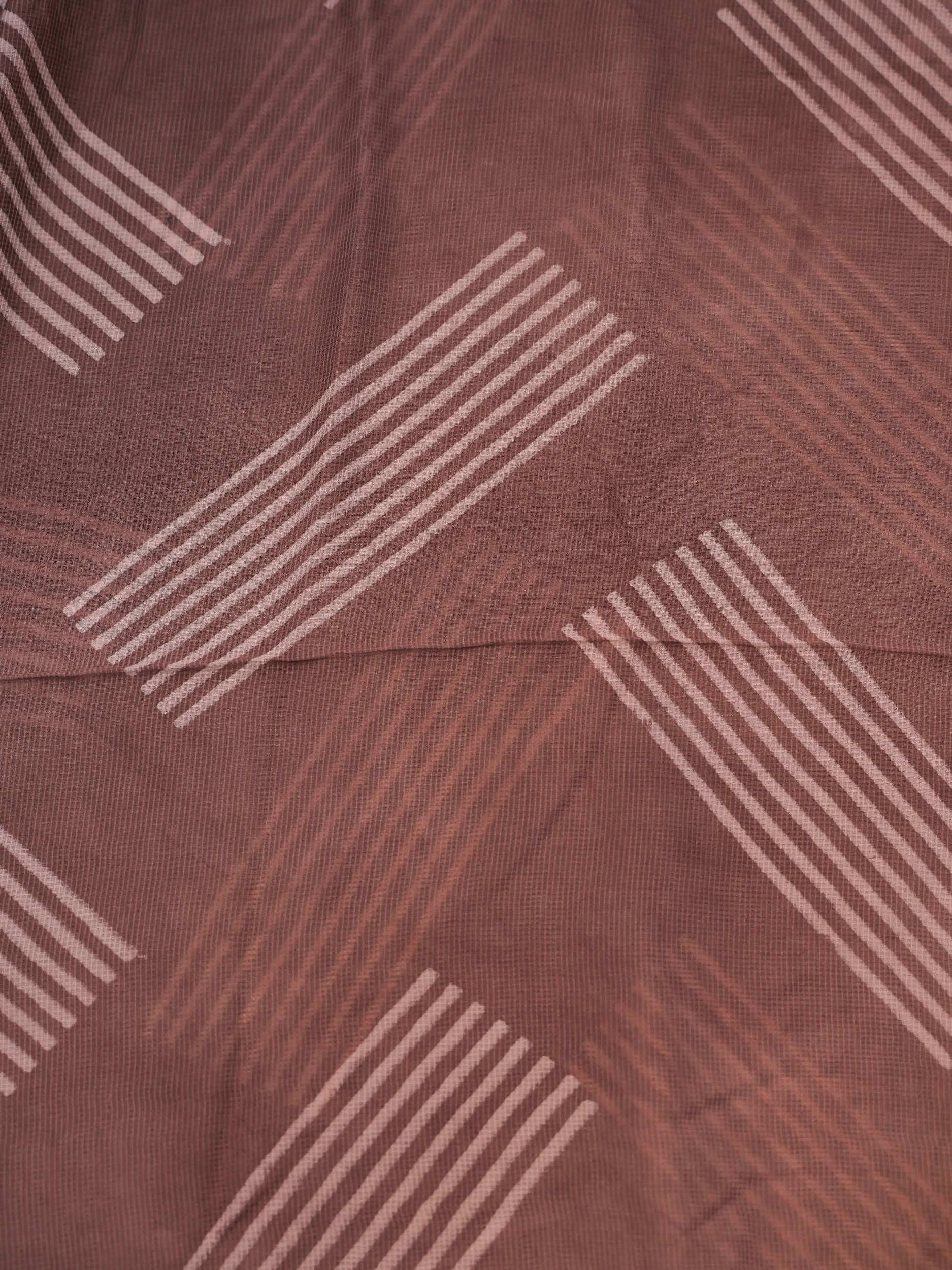 Coffee Ajrakh Hand Block Printed Net (Kota) Modal Silk Fabric | Natural Dyes