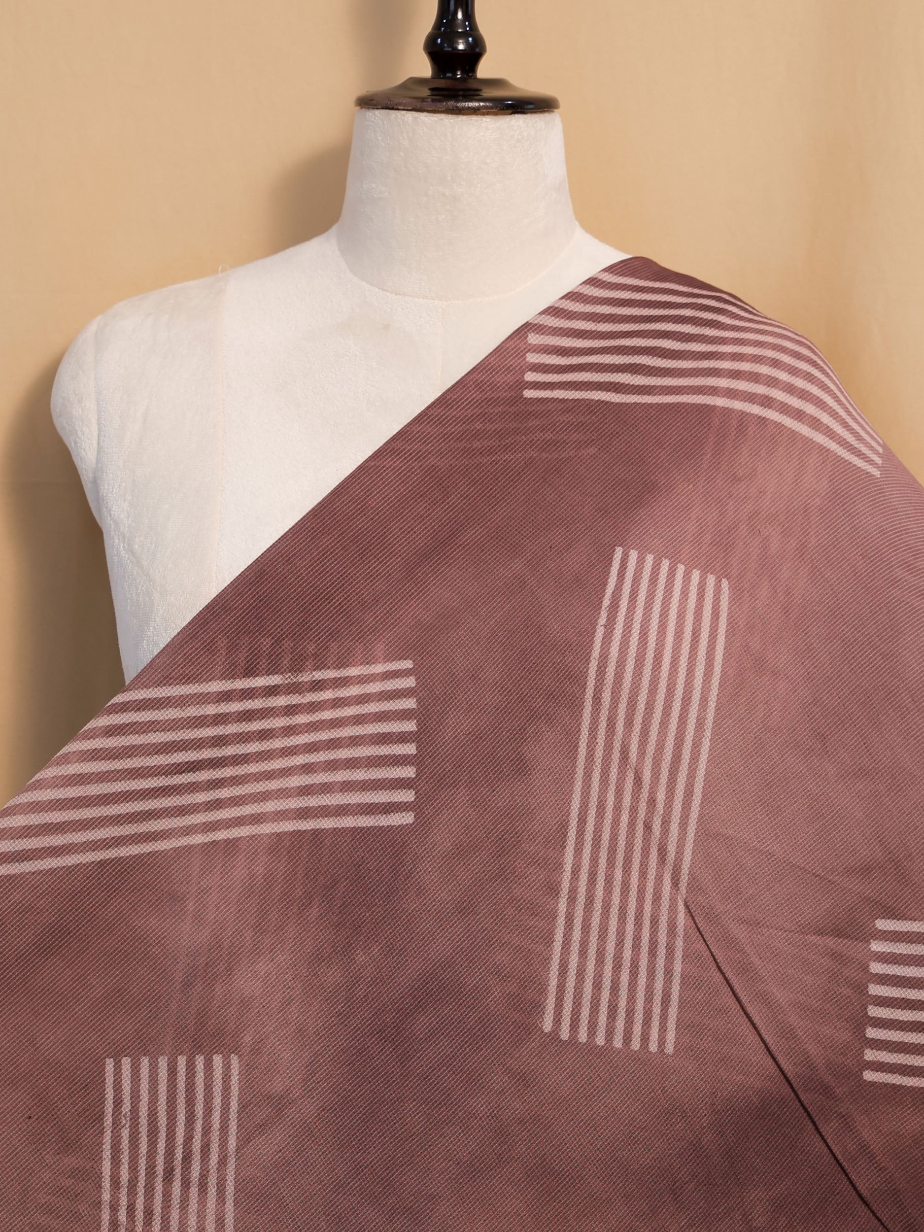 Coffee Ajrakh Hand Block Printed Net (Kota) Modal Silk Fabric | Natural Dyes
