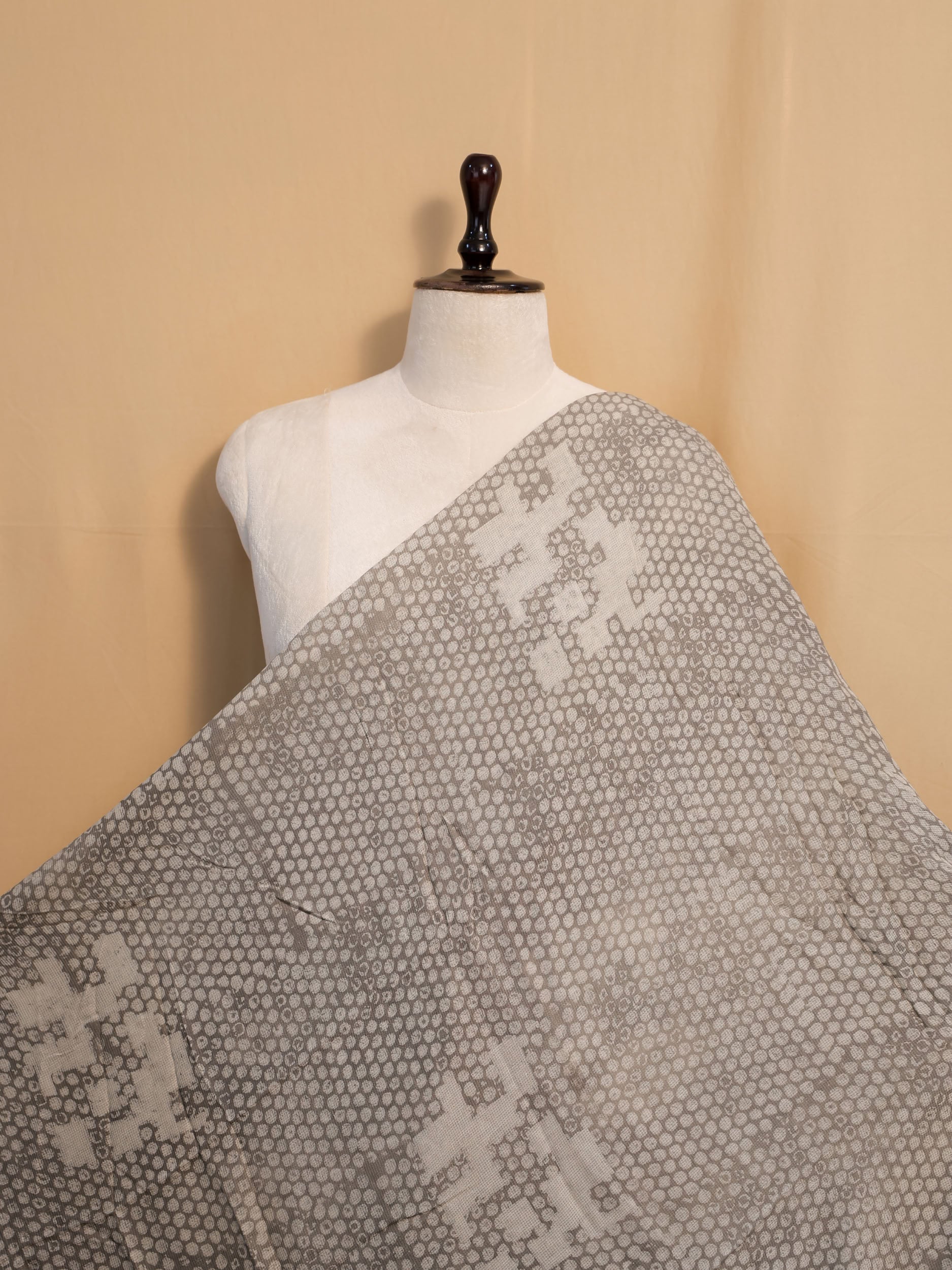Olive Ajrakh Hand Block Printed Net (Kota) Modal Silk Fabric | Natural Dyes