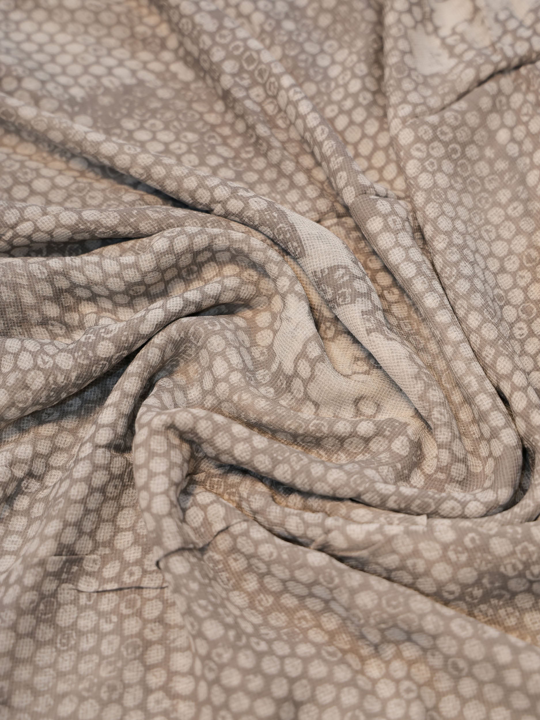 Olive Ajrakh Hand Block Printed Net (Kota) Modal Silk Fabric | Natural Dyes
