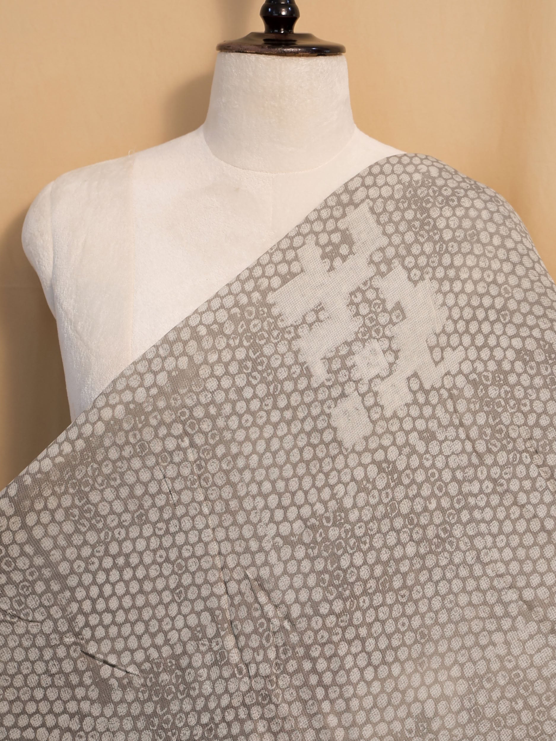 Olive Ajrakh Hand Block Printed Net (Kota) Modal Silk Fabric | Natural Dyes