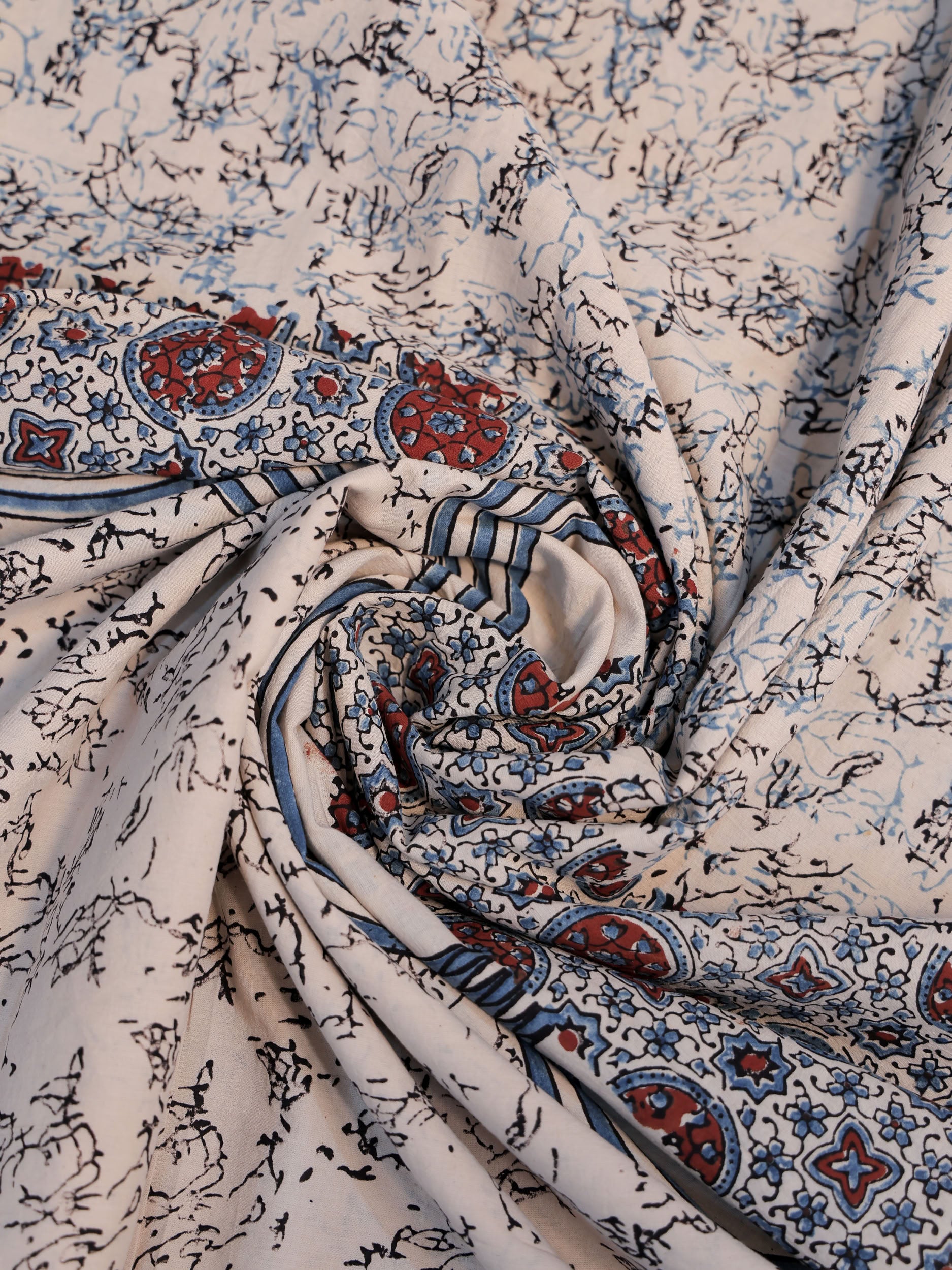 Ajrakh Hand Block Printed Cotton Fabric | Natural Dyes
