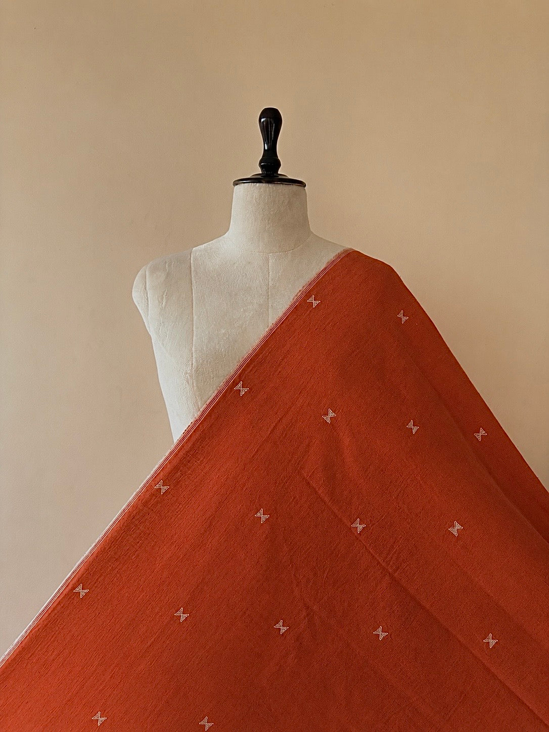 Rust Motif Handwoven Organic Kala Cotton Fabric | Soft & Breathable