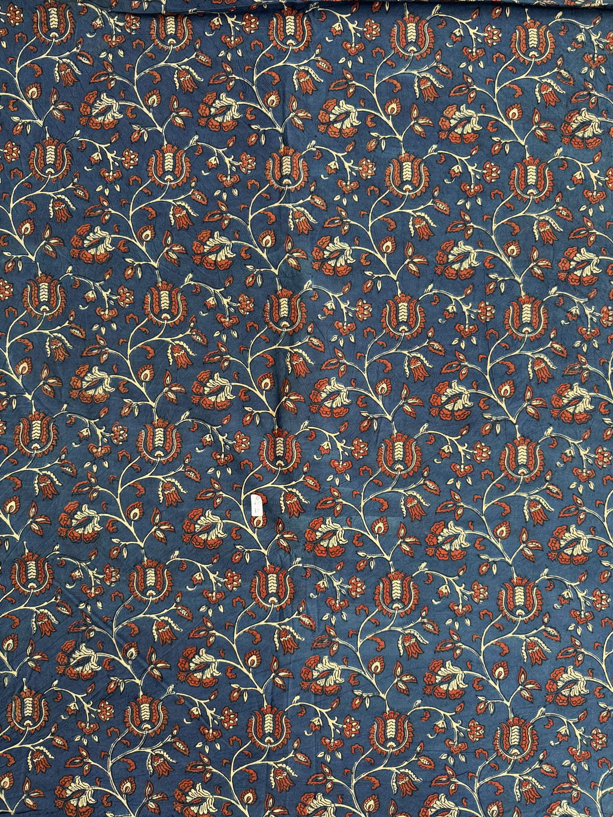 Blue Red Floral Ajrakh Hand Block Printed Cotton Fabric | Natural Dyes