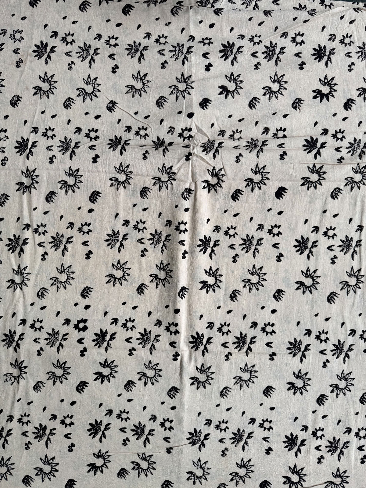 Black Floral Ajrakh Hand Block Printed Cotton Fabric | Natural Dyes