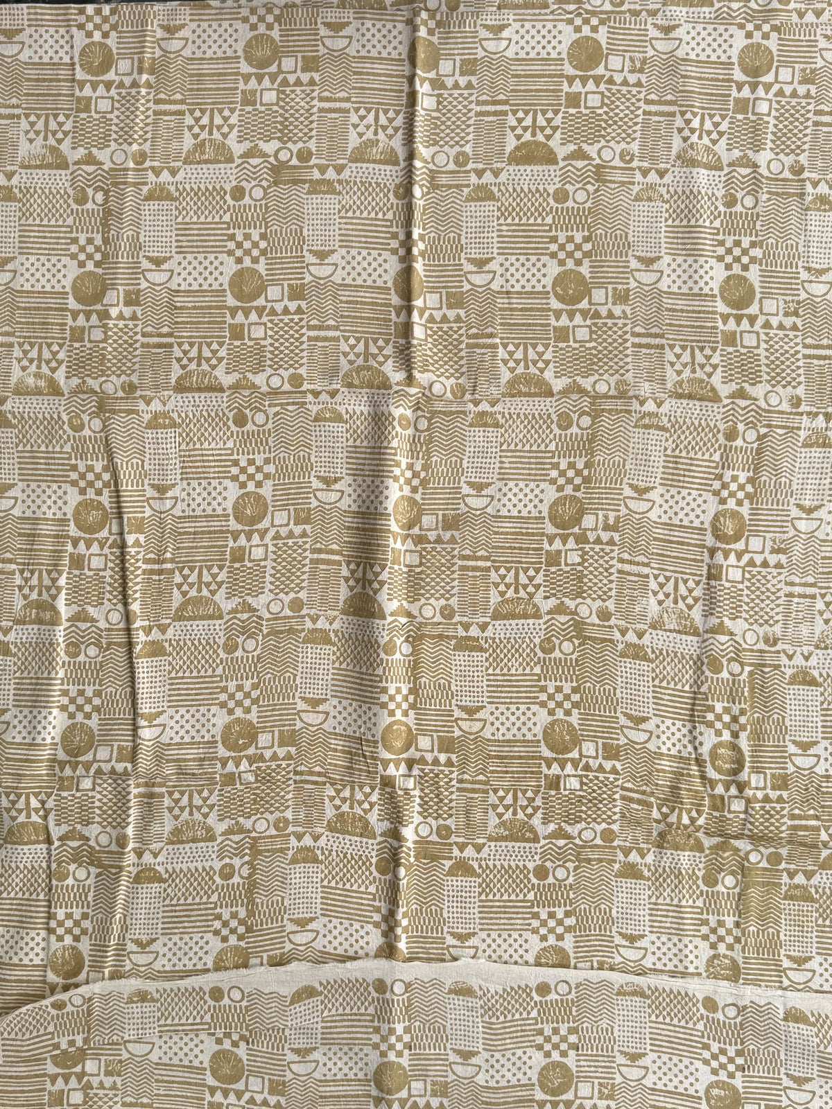 Mustard Yellow Ajrakh Hand Block Printed Cotton Fabric | Natural Dyes