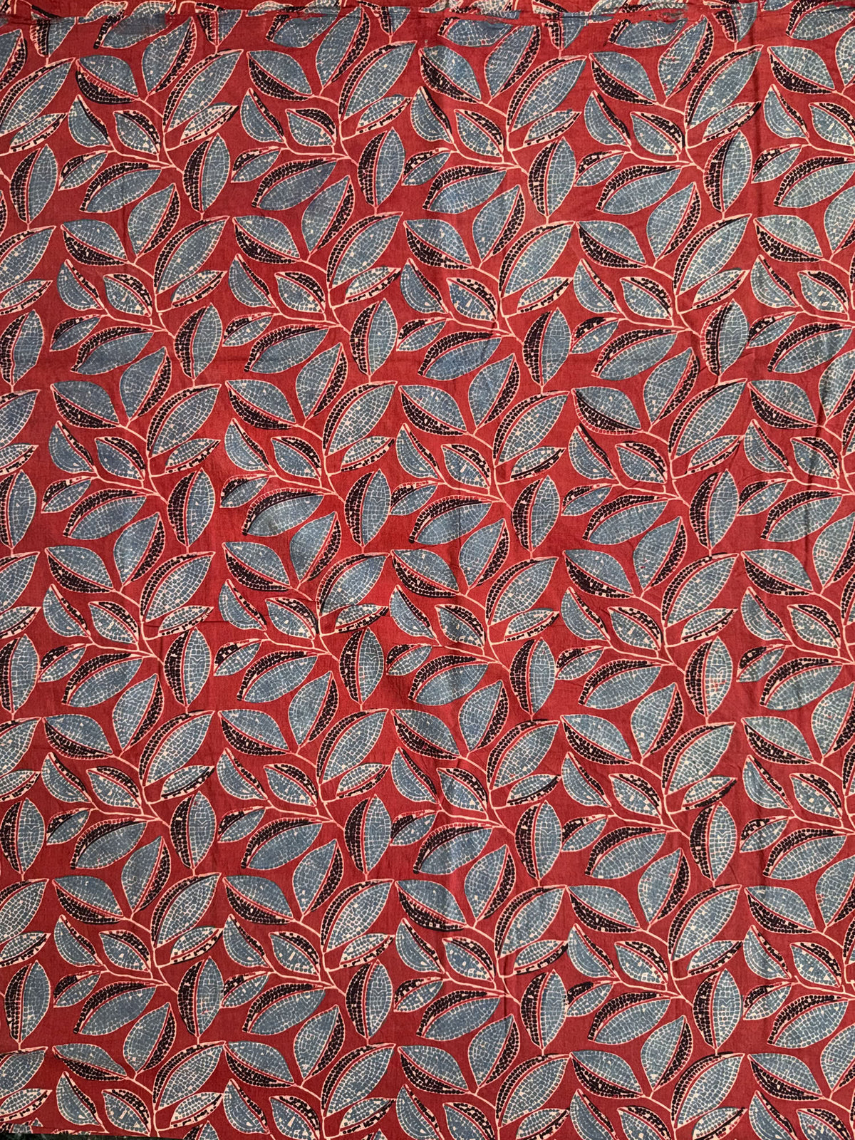 Red Floral Ajrakh Hand Block Printed Cotton Fabric | Natural Dyes