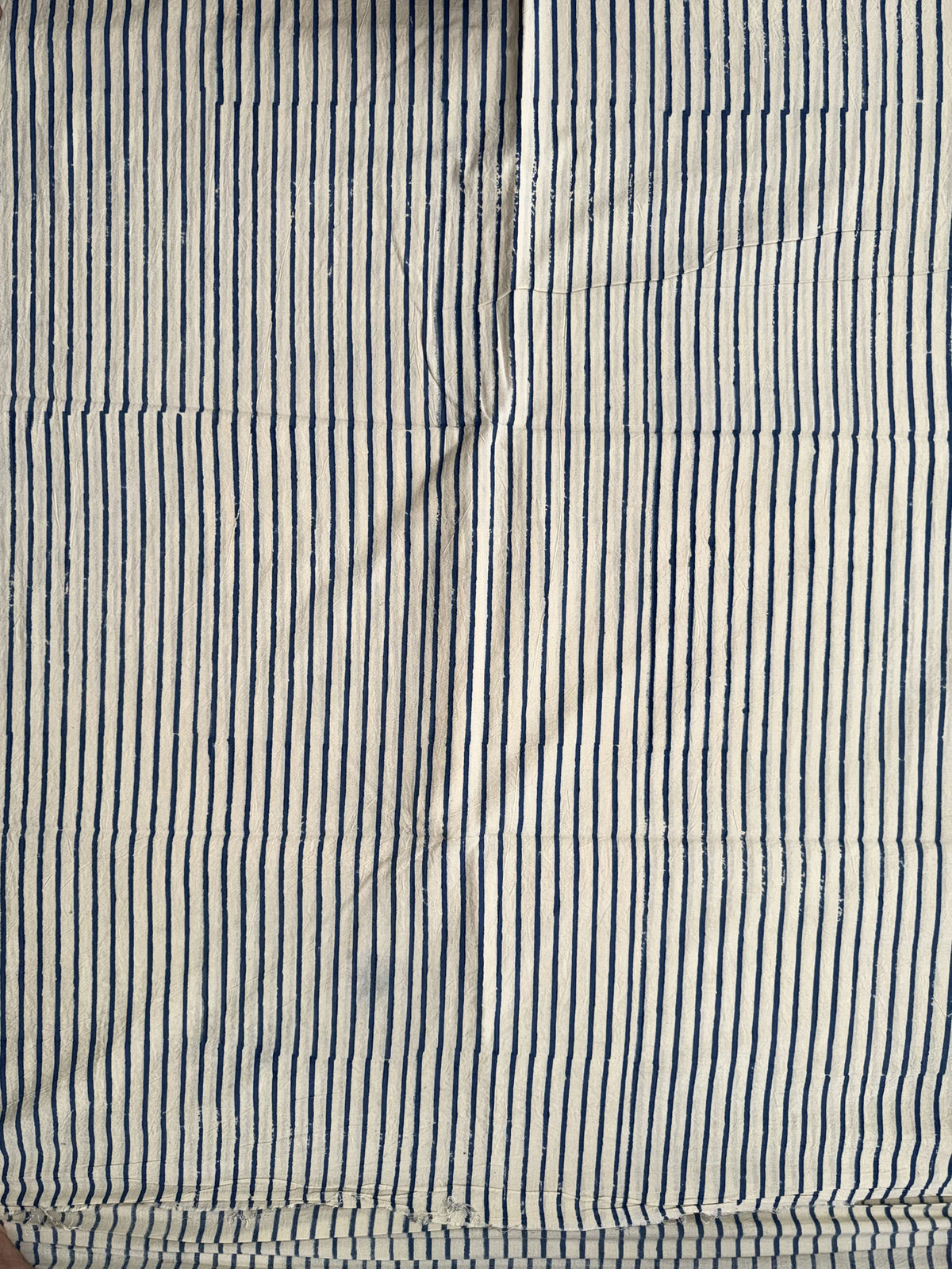 Blue Striped Ajrakh Hand Block Printed Cotton Fabric | Natural Dyes