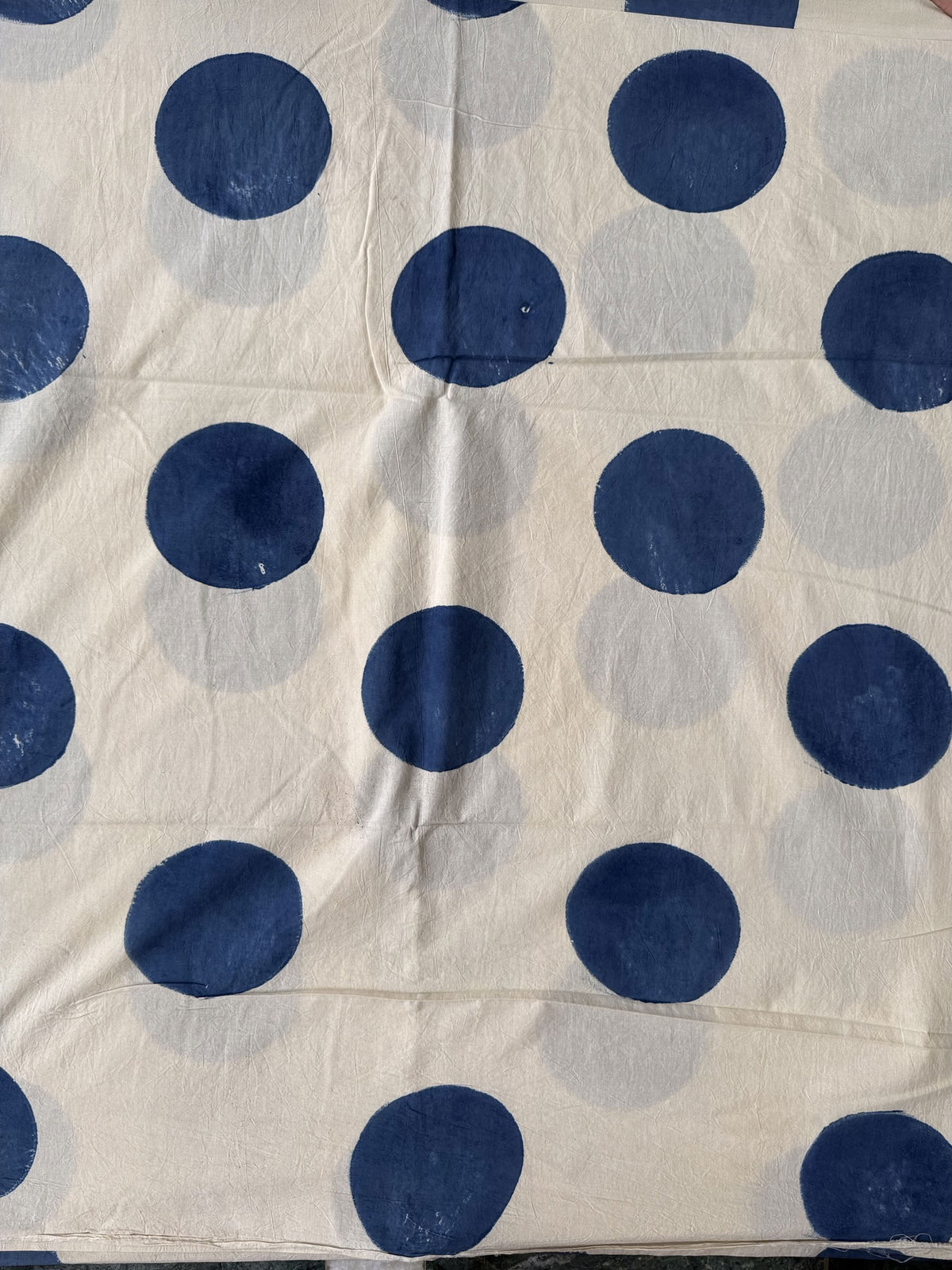 Polka Dot Ajrakh Hand Block Printed Cotton Fabric | Natural Dyes