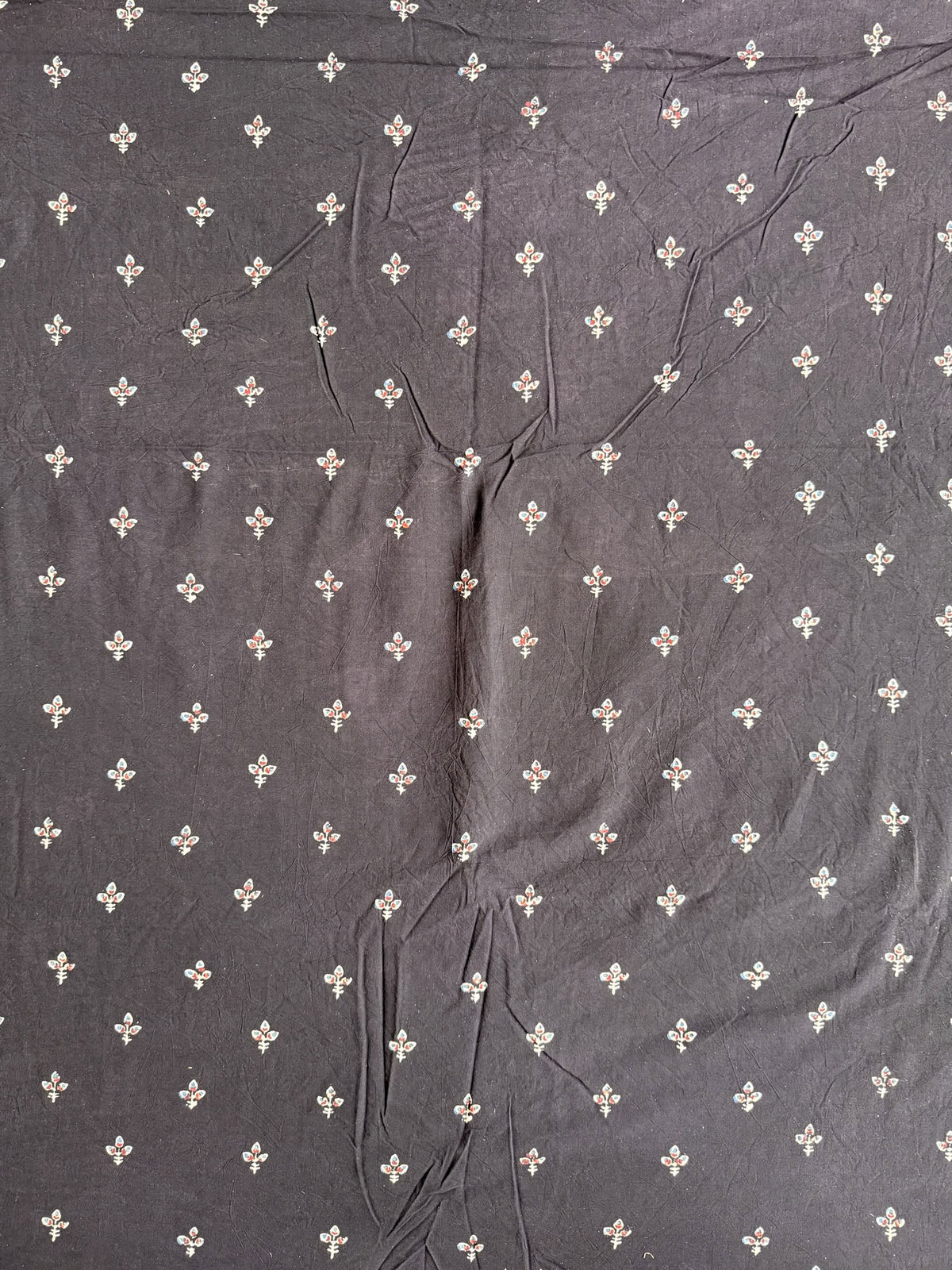 Black Ajrakh Hand Block Printed Cotton Fabric | Natural Dyes