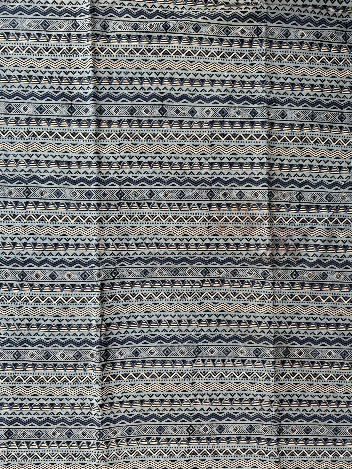 Sky Blue Ajrakh Hand Block Printed Cotton Fabric | Natural Dyes