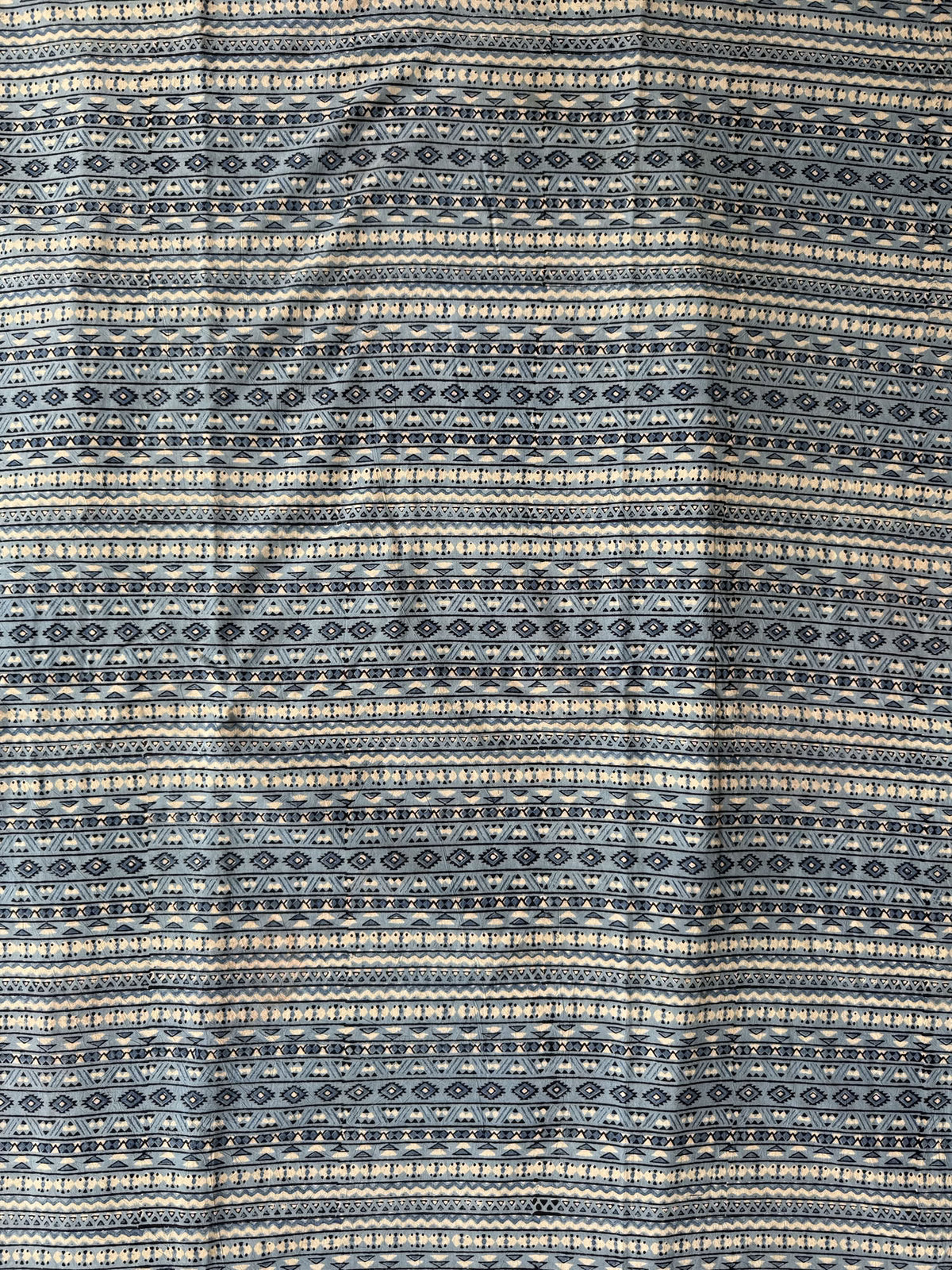 Sky Blue Ajrakh Hand Block Printed Cotton Fabric | Natural Dyes