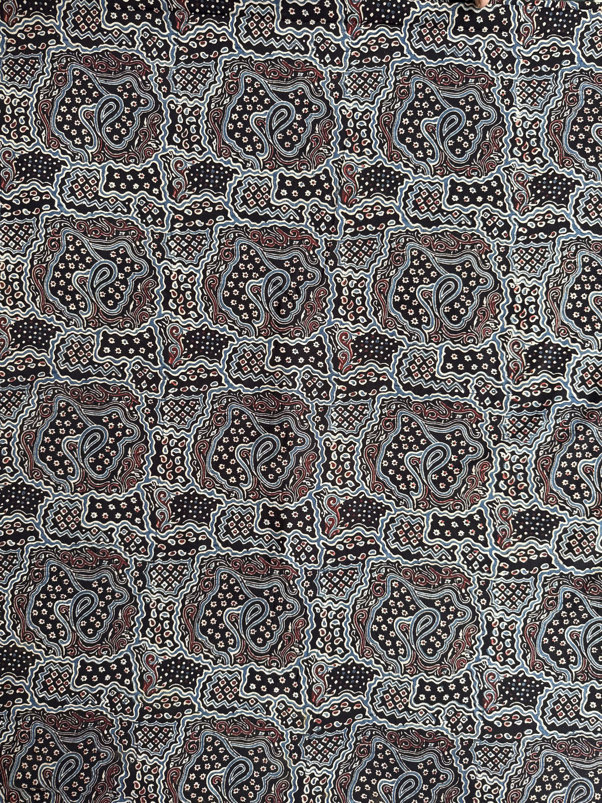 Black Ajrakh Hand Block Printed Cotton Fabric | Natural Dyes