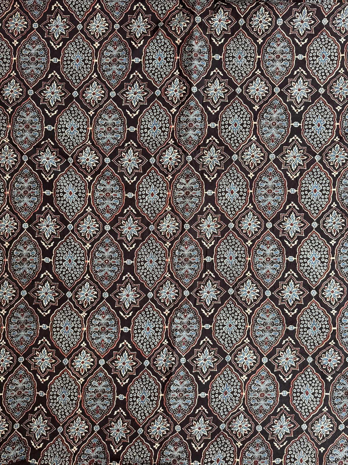 Black Ajrakh Hand Block Printed Cotton Fabric | Natural Dyes