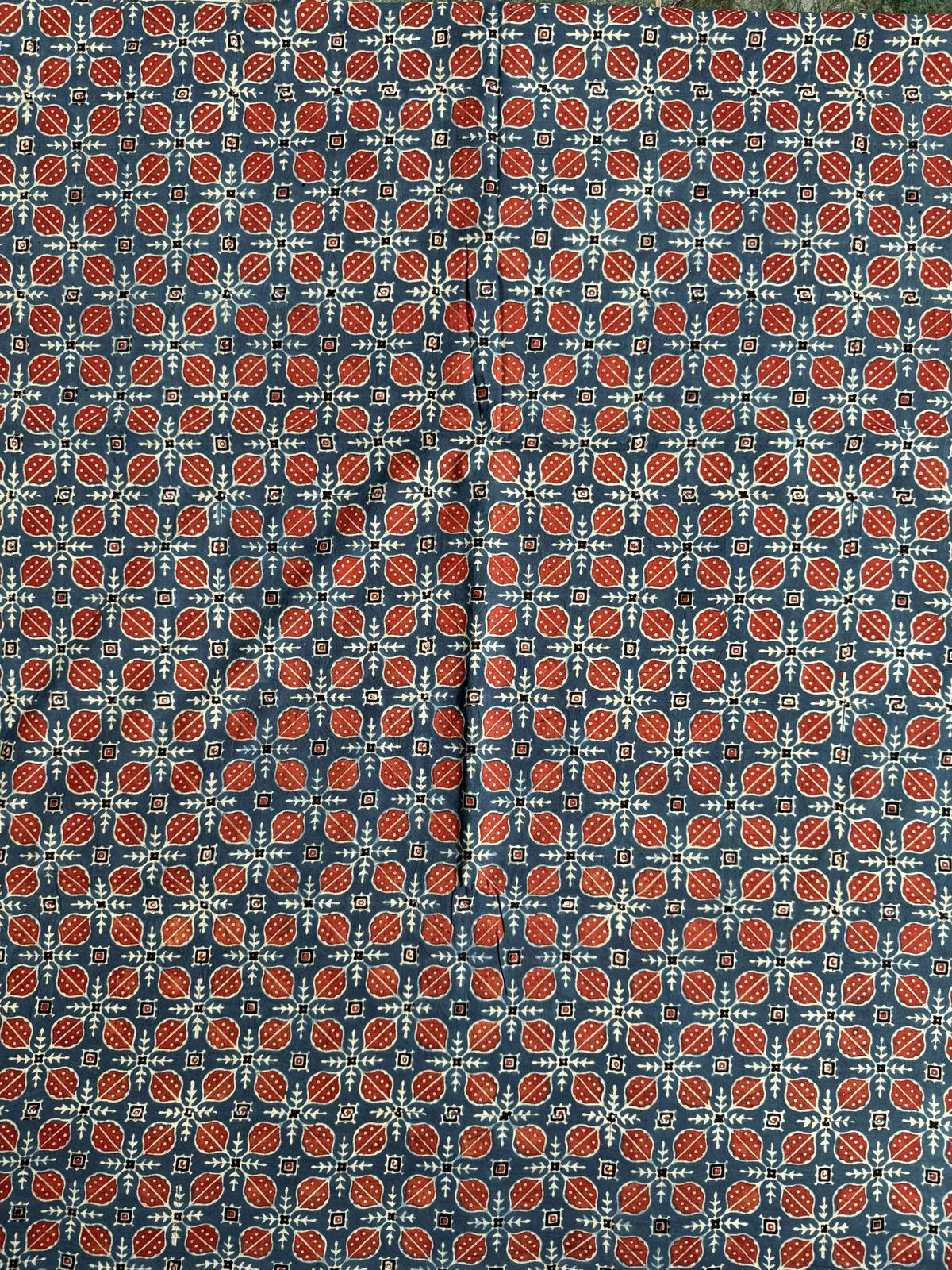 Blue Red Ajrakh Hand Block Printed Cotton Fabric | Natural Dyes