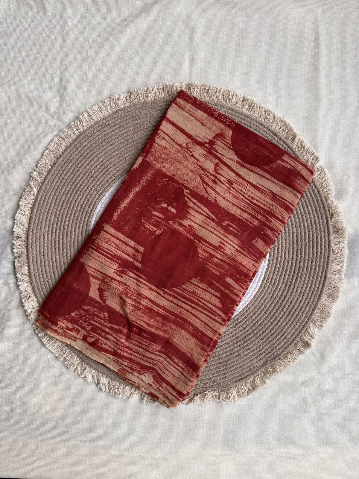 Peach Ajrakh Hand Block Printed Cotton Fabric | Natural Dyes