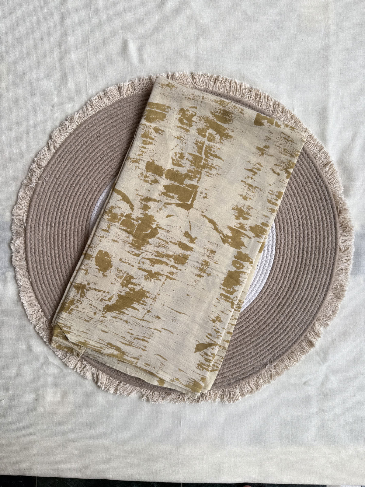 Mustard Yellow Ajrakh Hand Block Printed Cotton Fabric | Natural Dyes