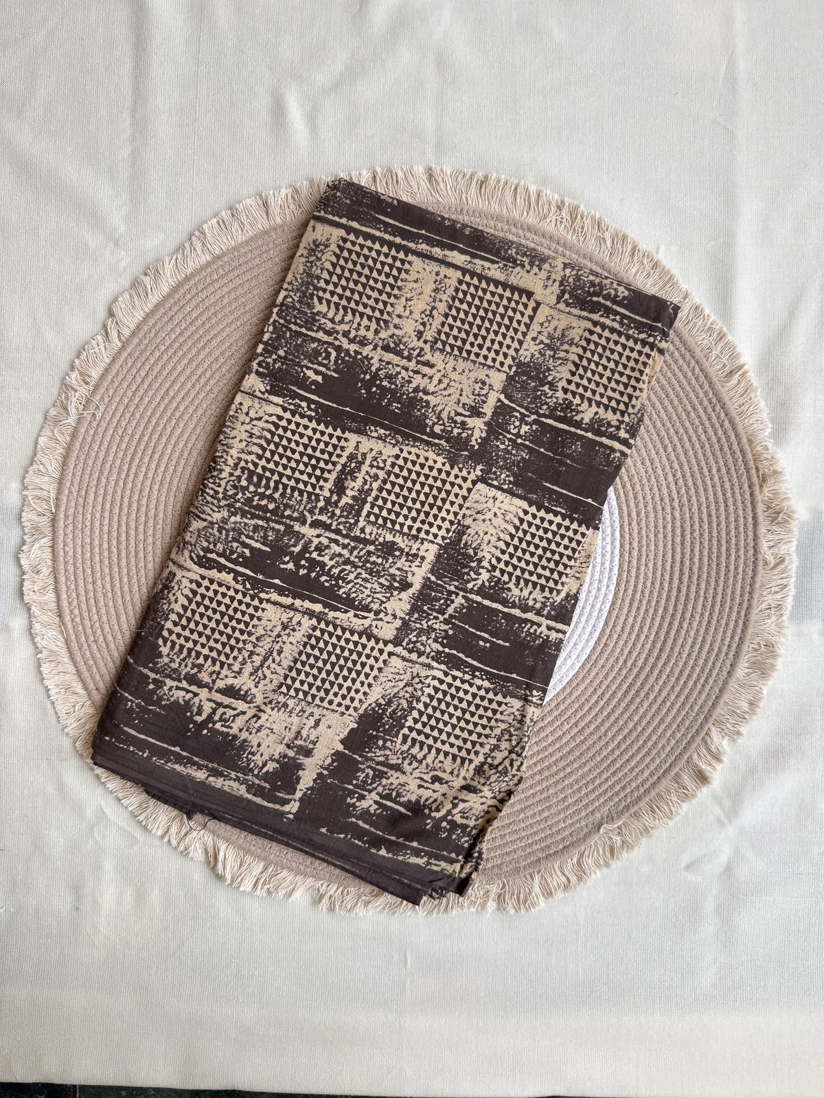 Coffee Ajrakh Hand Block Printed Cotton Fabric | Natural Dyes