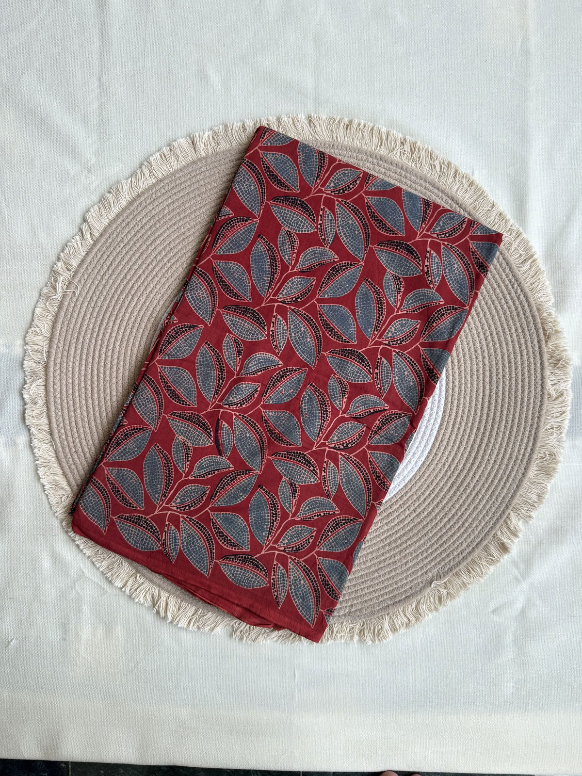 Red Floral Ajrakh Hand Block Printed Cotton Fabric | Natural Dyes