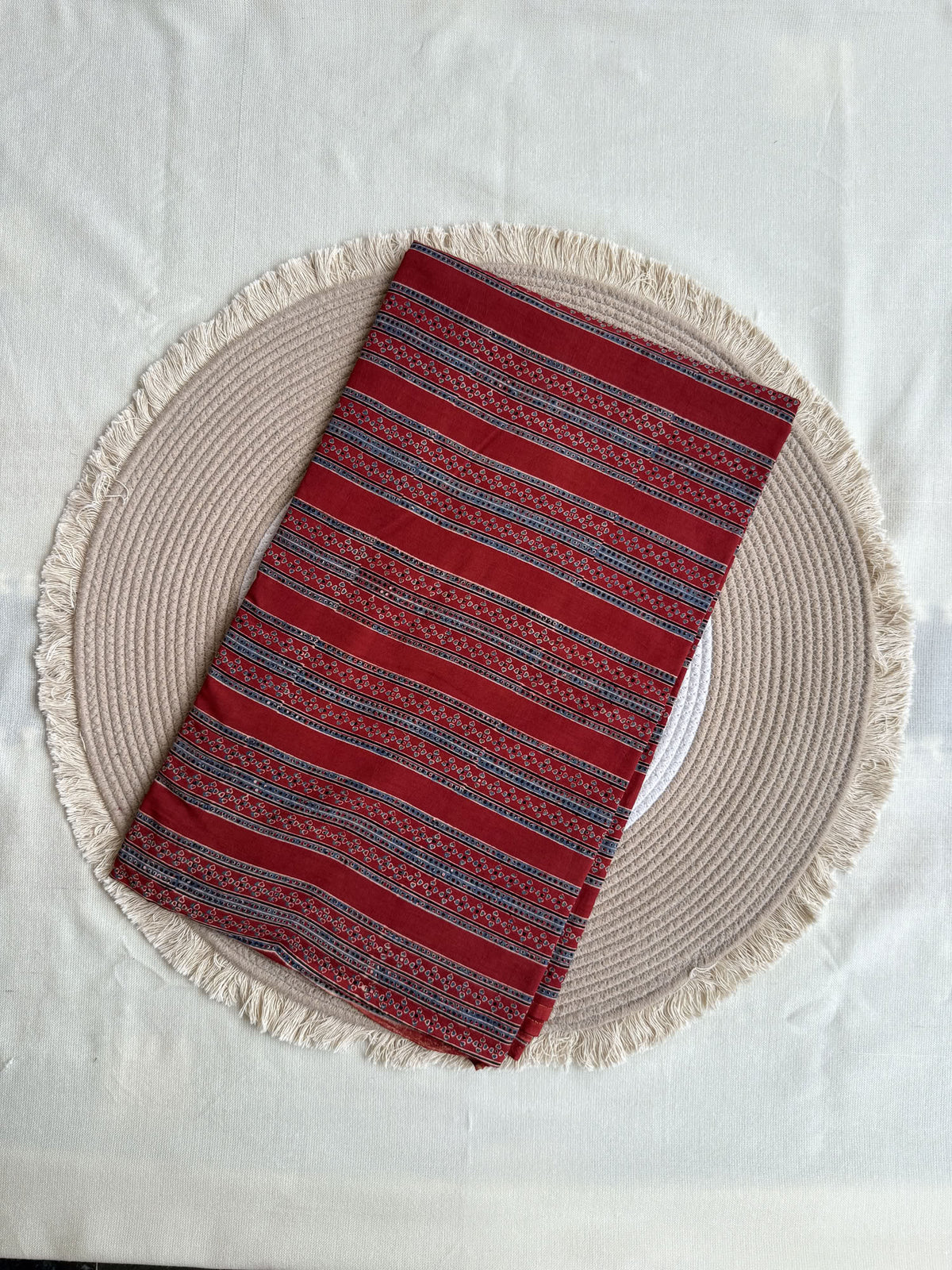 Red Ajrakh Hand Block Printed Cotton Fabric | Natural Dyes