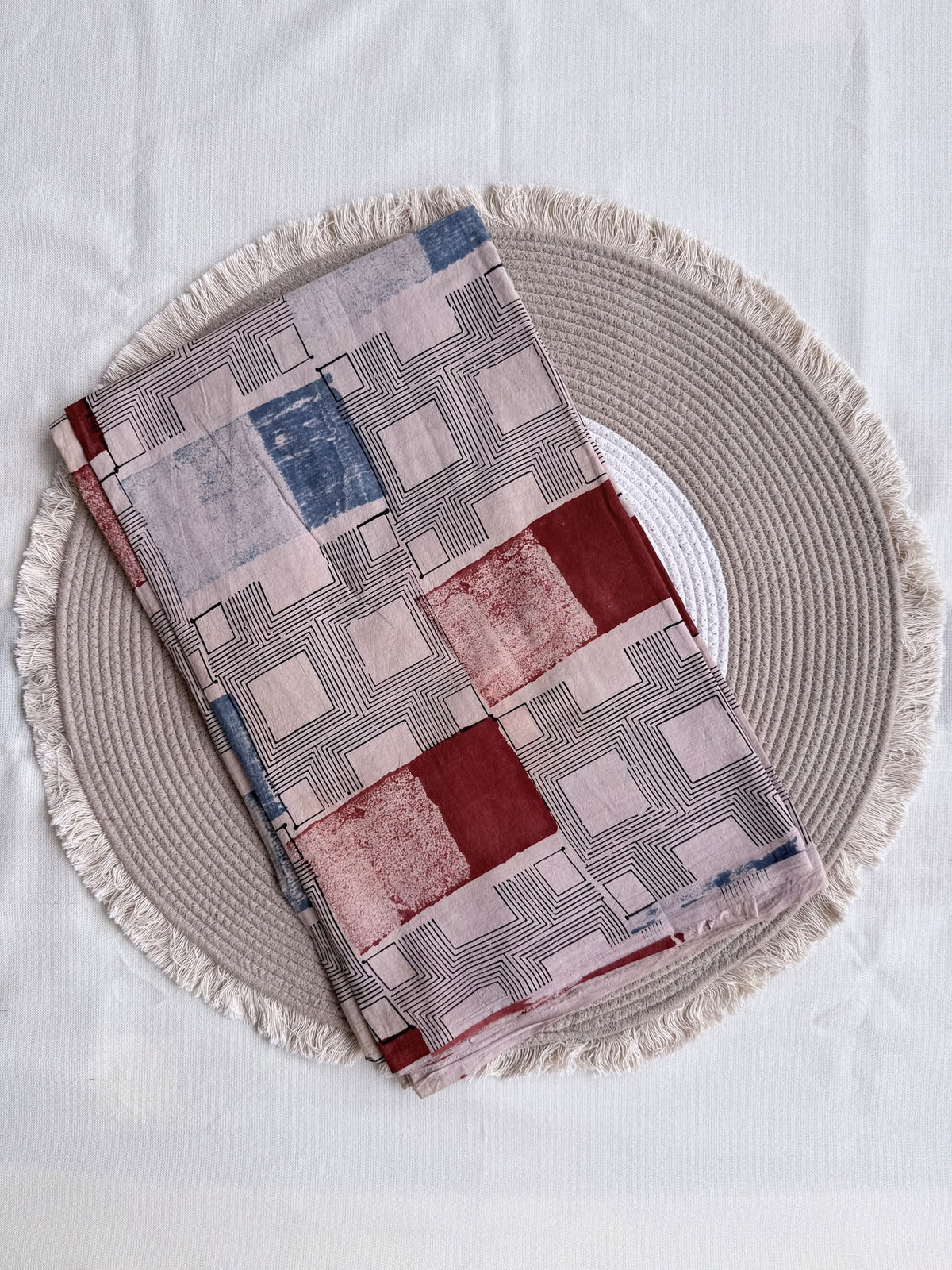 Multicolor Ajrakh Hand Block Printed Cotton Fabric | Natural Dyes