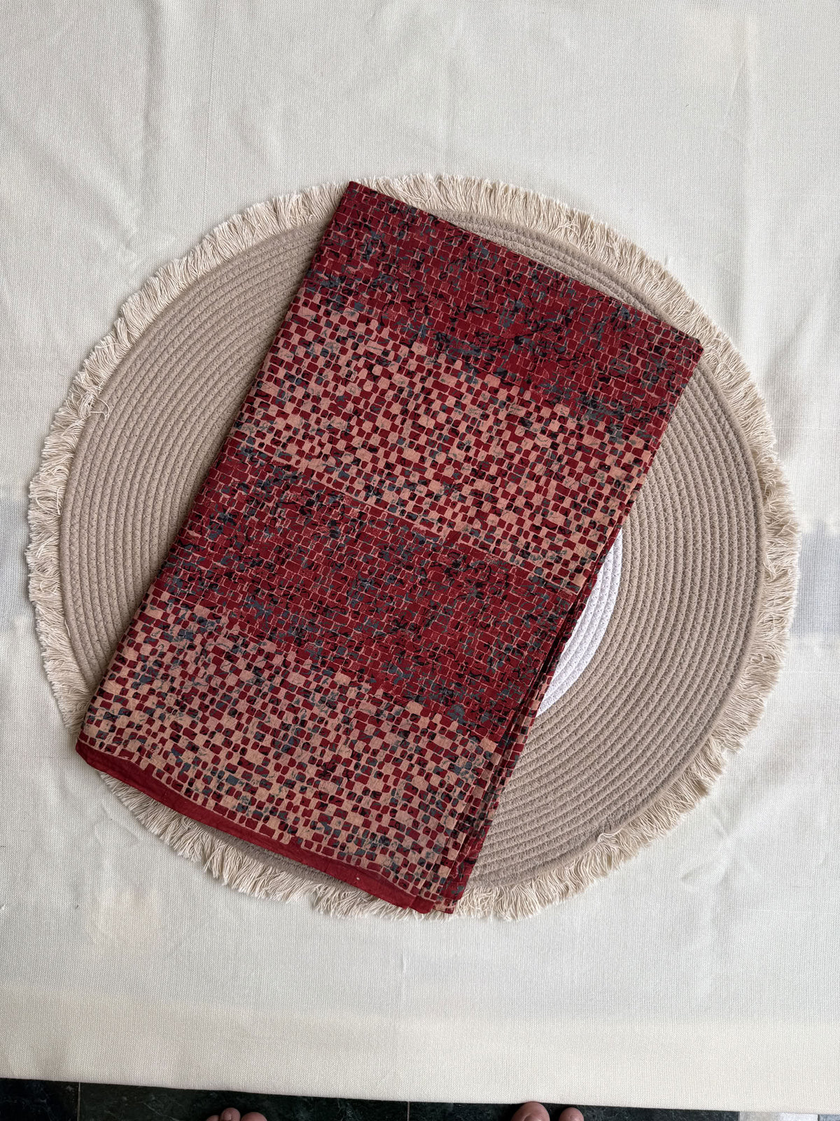 Red Ajrakh Hand Block Printed Cotton Fabric | Natural Dyes