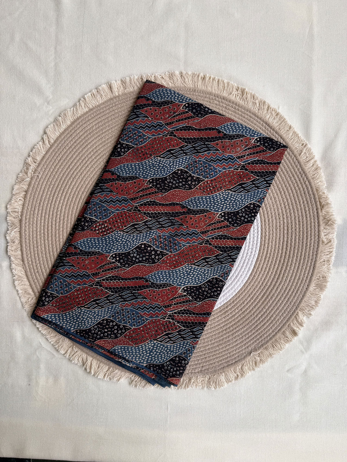 Red Ajrakh Hand Block Printed Cotton Fabric | Natural Dyes