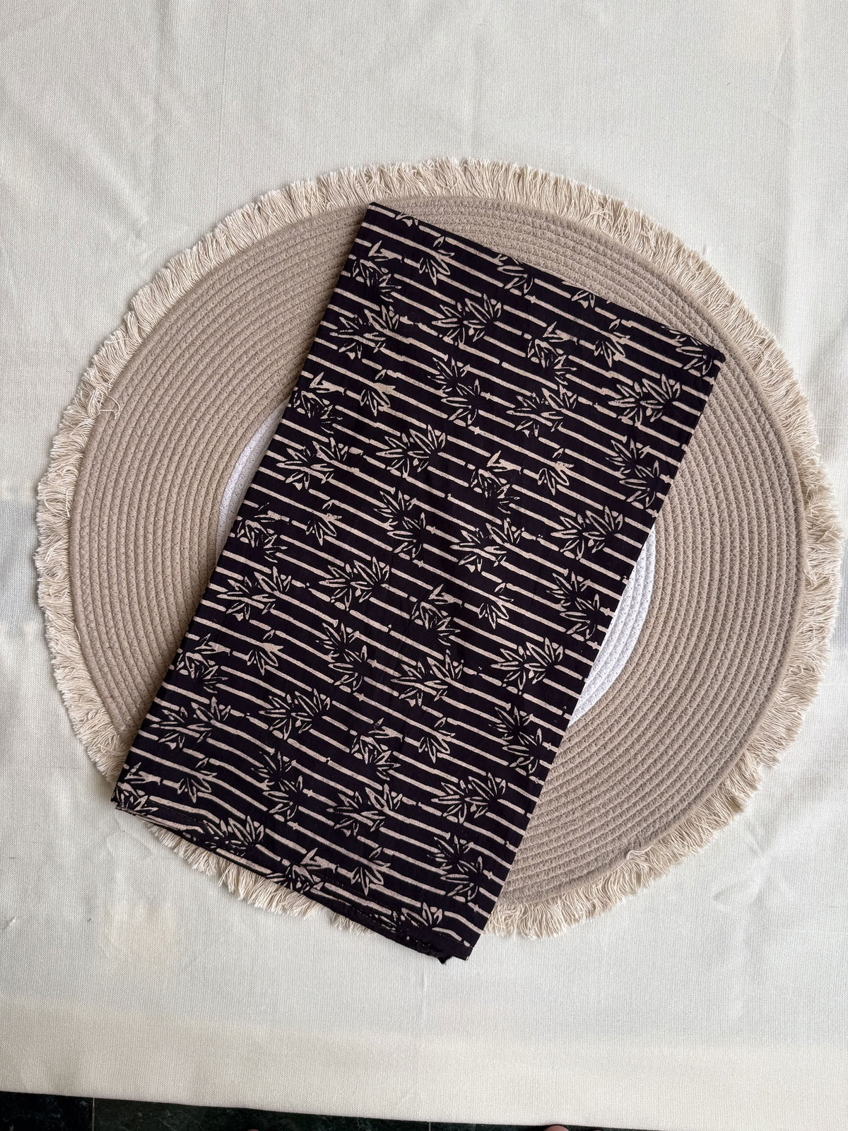 Black Ajrakh Hand Block Printed Cotton Fabric | Natural Dyes