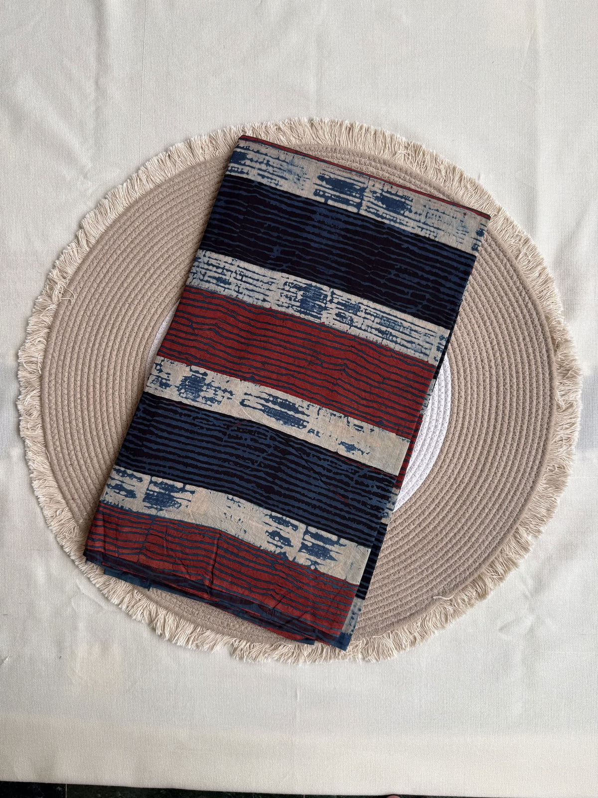 Blue Red Ajrakh Hand Block Printed Cotton Fabric | Natural Dyes