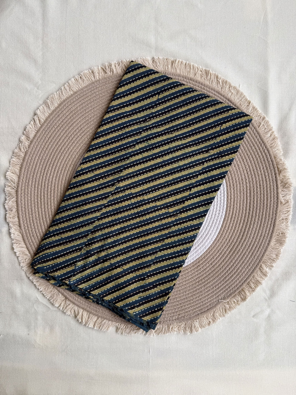 Striped Ajrakh Hand Block Printed Cotton Fabric | Natural Dyes