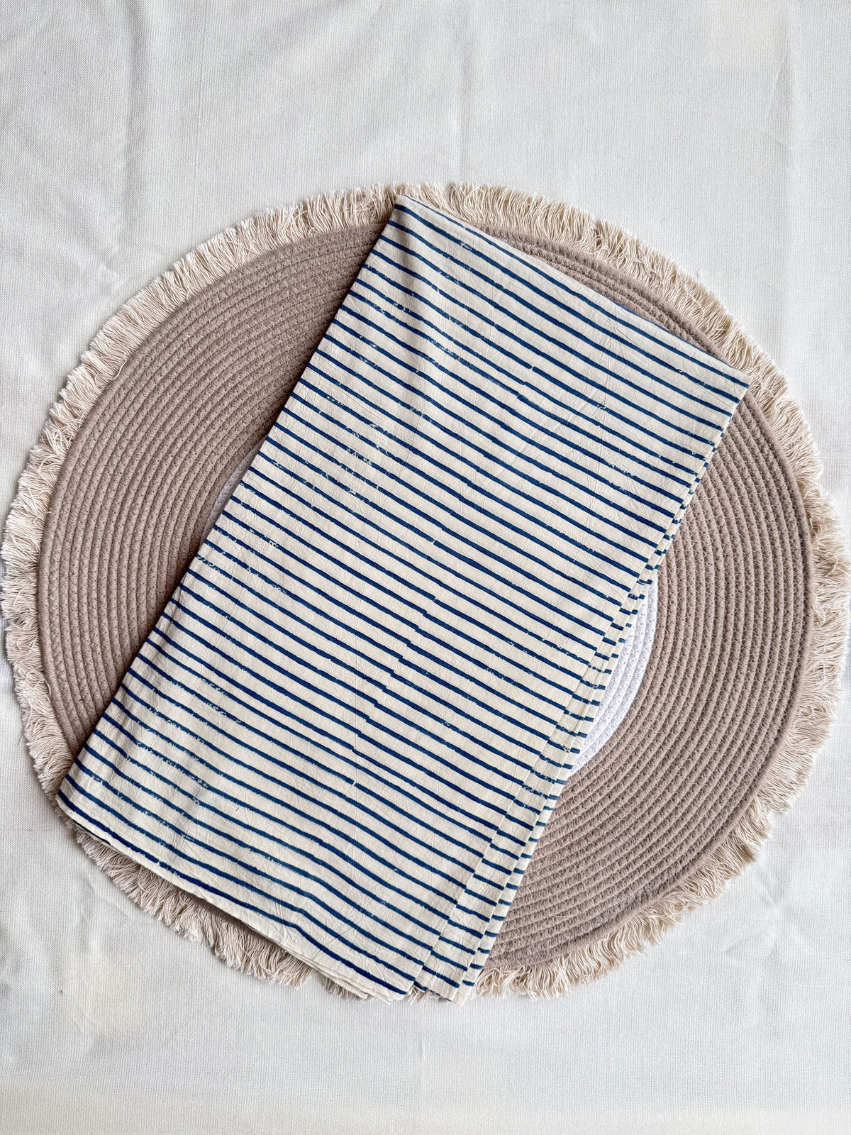 Blue Striped Ajrakh Hand Block Printed Cotton Fabric | Natural Dyes