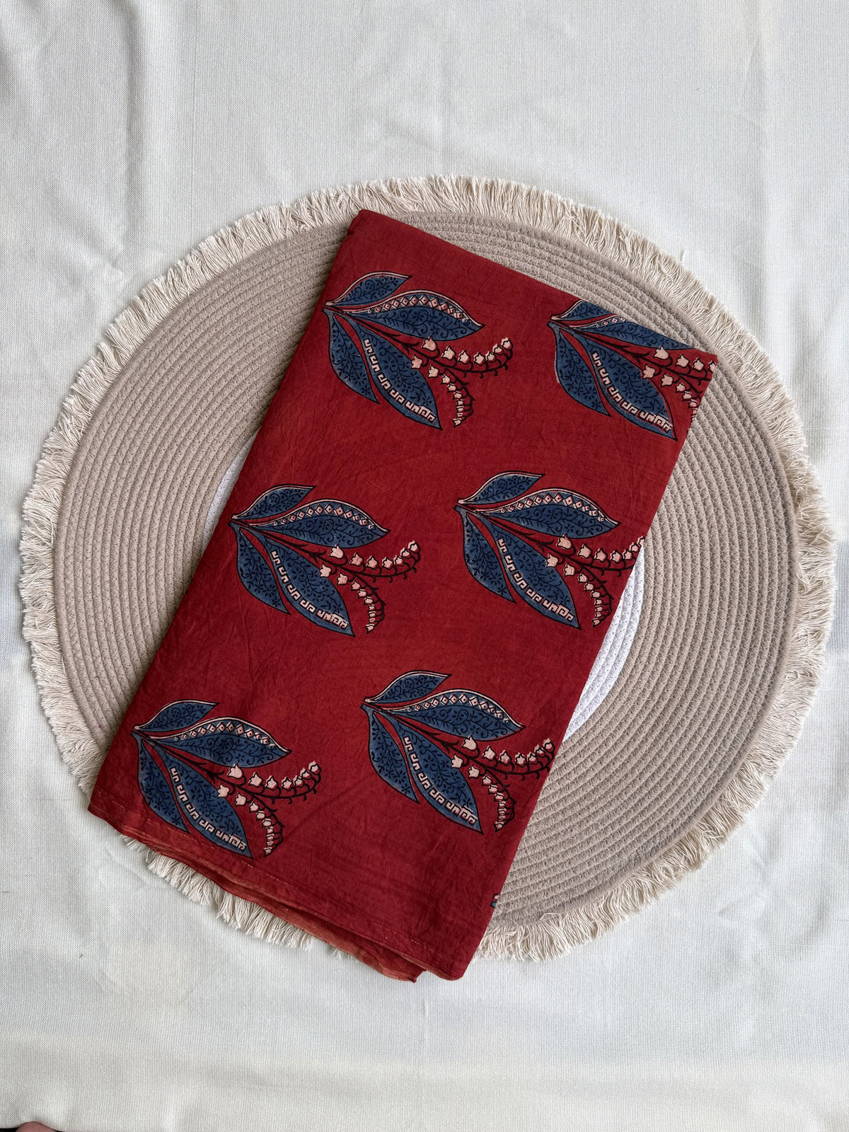 Red Ajrakh Hand Block Printed Cotton Fabric | Natural Dyes