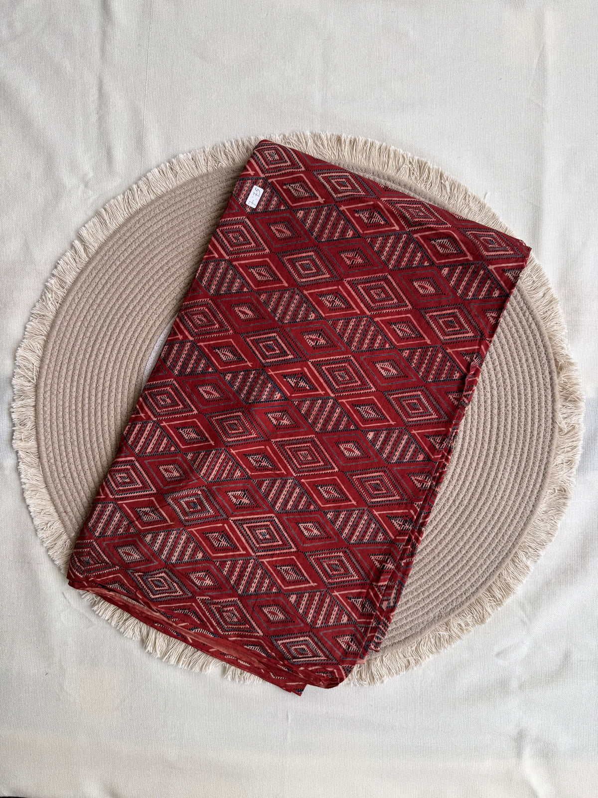 Red Ajrakh Hand Block Printed Cotton Fabric | Natural Dyes