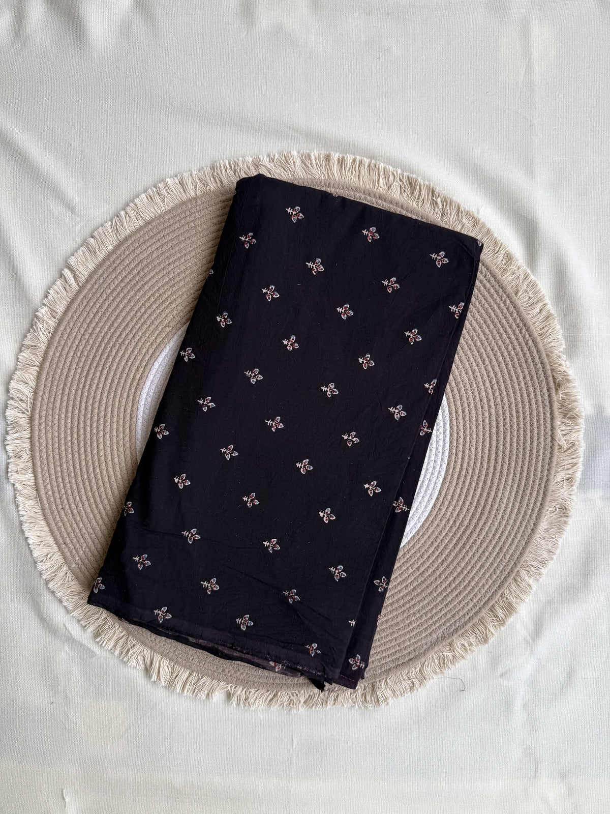 Black Ajrakh Hand Block Printed Cotton Fabric | Natural Dyes