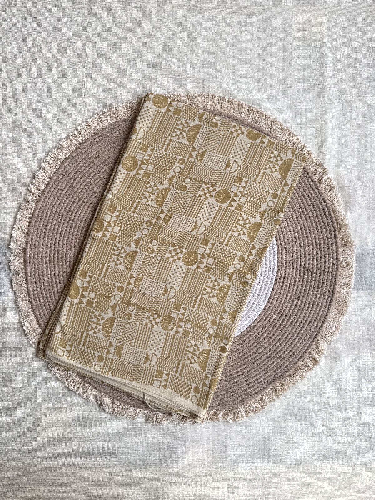 Mustard Yellow Ajrakh Hand Block Printed Cotton Fabric | Natural Dyes