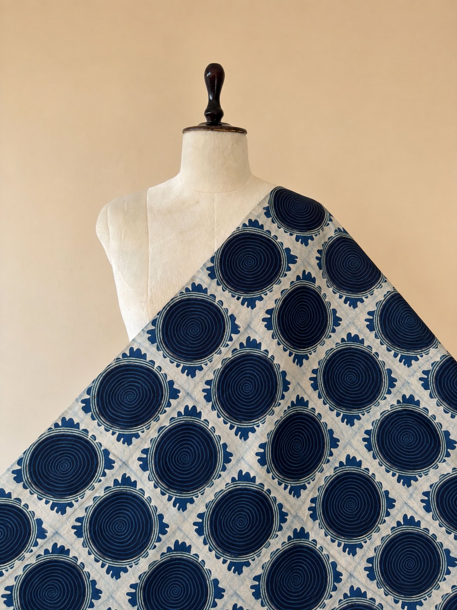Blue Ajrakh Hand Block Print Cotton Fabric | Natural Dyes