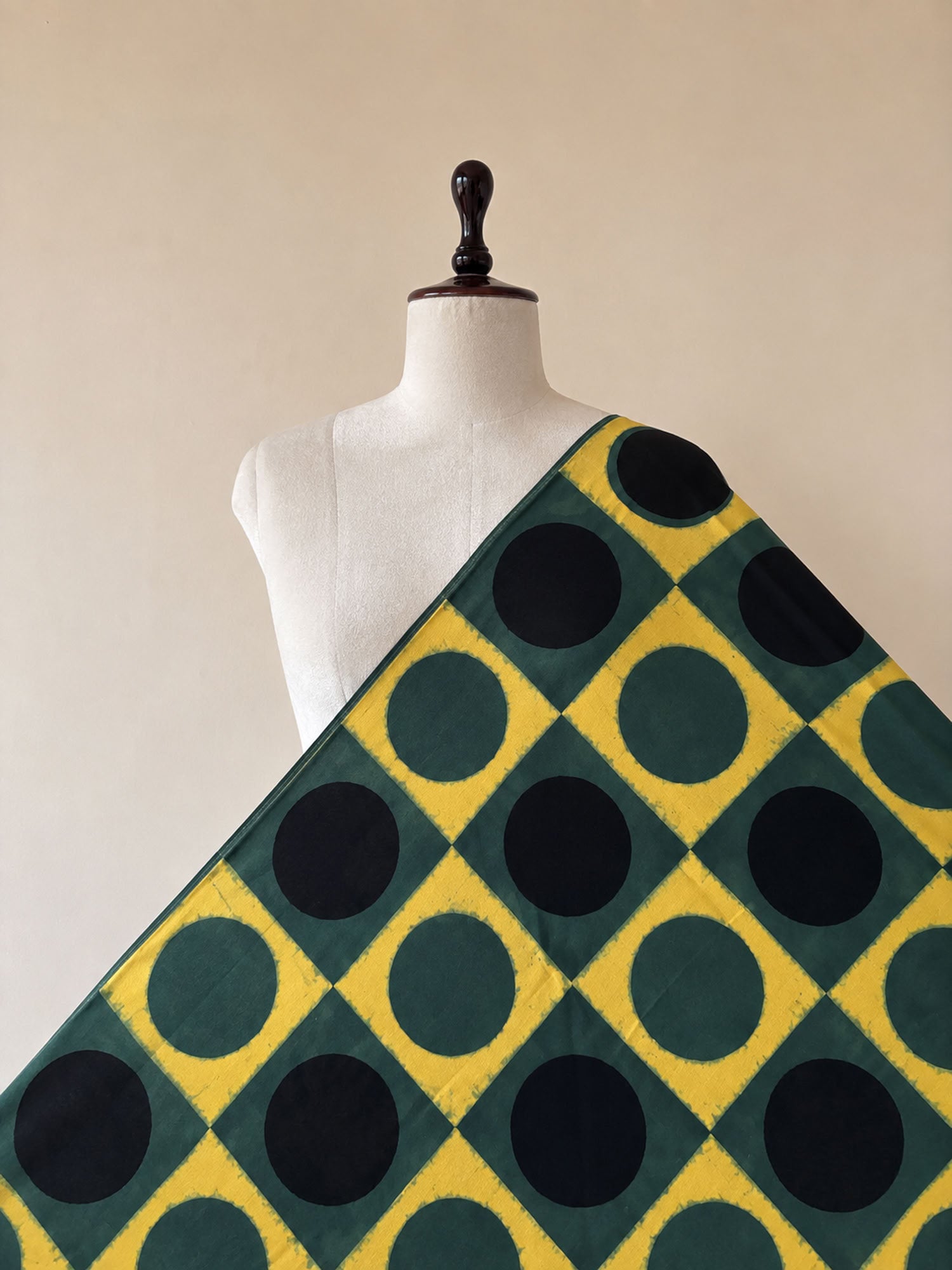 Green Black Ajrakh Hand Block Print Cotton Fabric | Natural Dyes