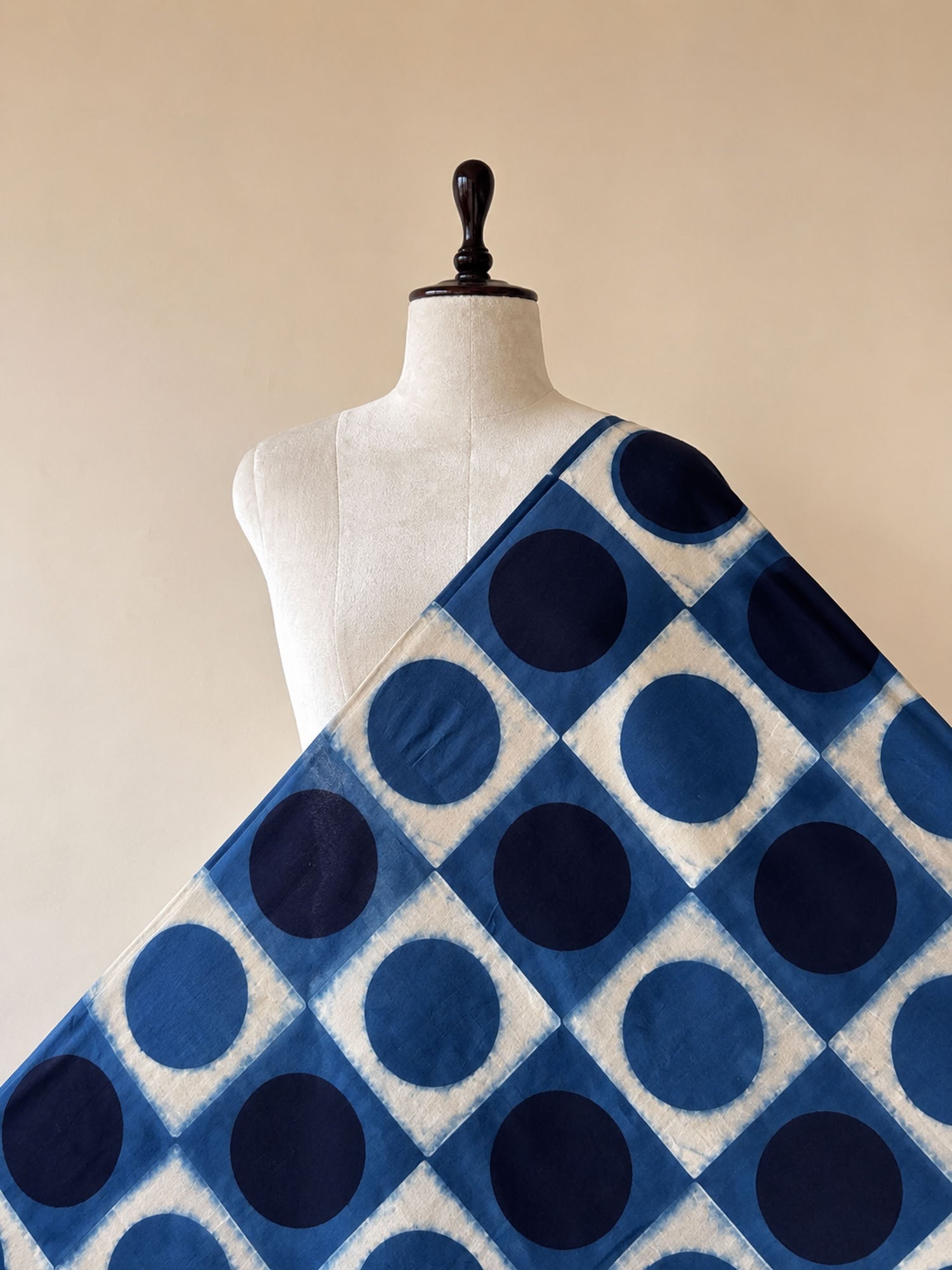 Black Blue Ajrakh Hand Block Print Cotton Fabric | Natural Dyes