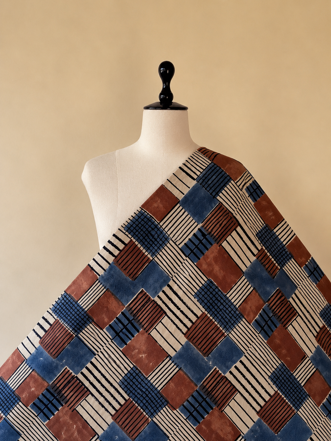 Ajrakh Hand Block Printed Cotton Fabric | Natural Dyes